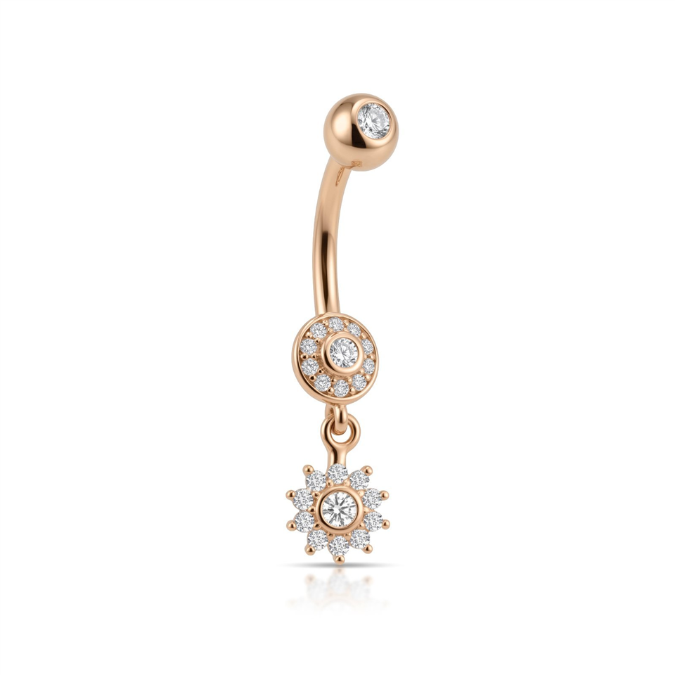 14 Ayar Altın Çiçek Sallantılı Göbek Piercing - Dianora Piercing Jewelry