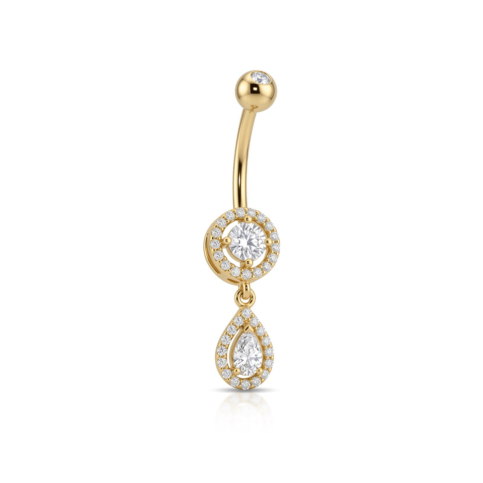 14 Ayar Altın Damla Taş Sallantılı Göbek Piercing - Dianora Piercing Jewelry