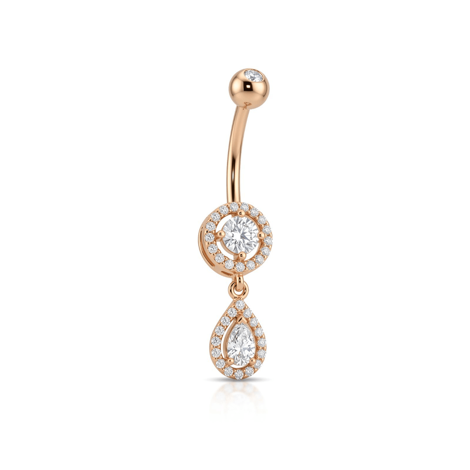 14 Ayar Altın Damla Taş Sallantılı Göbek Piercing - Dianora Piercing Jewelry