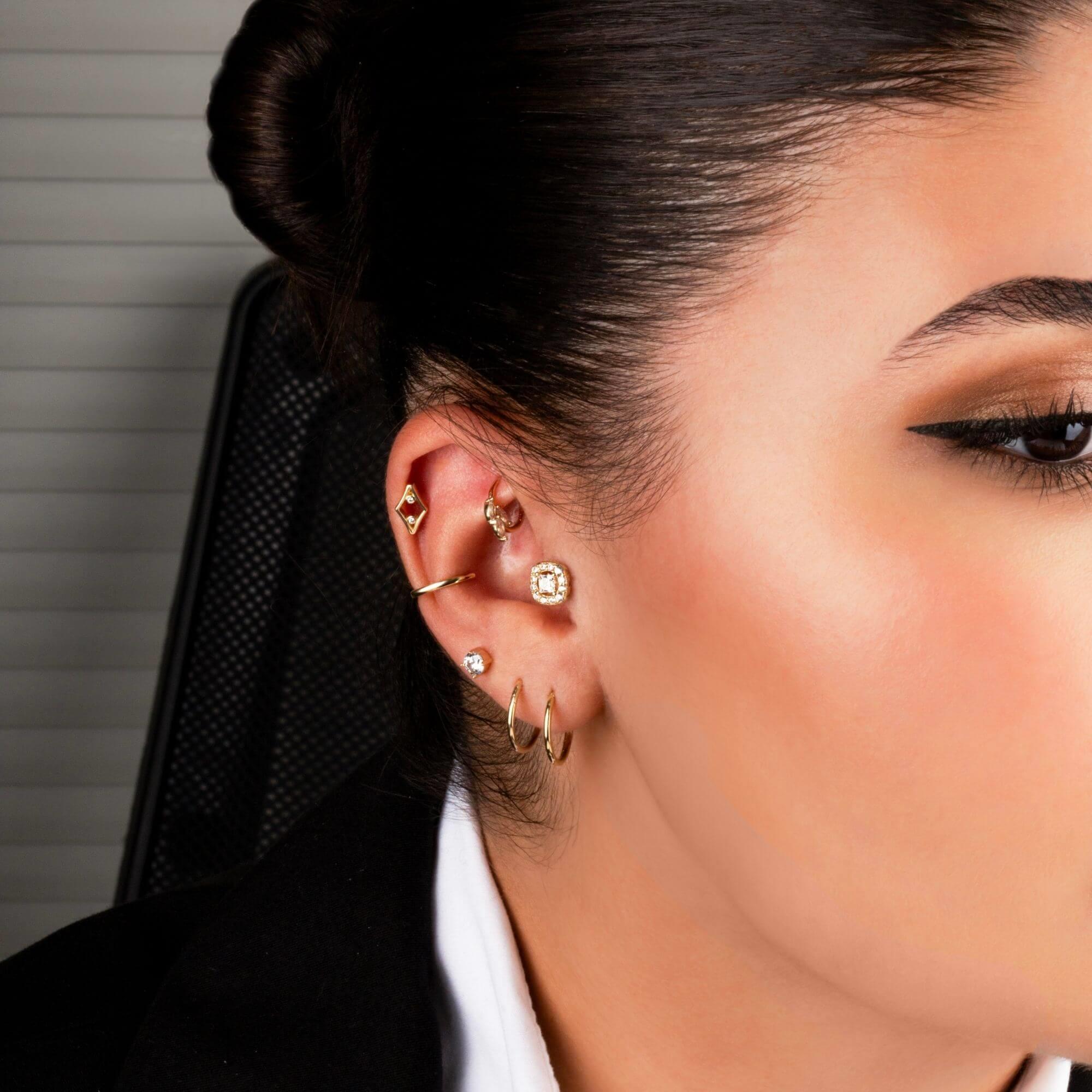14 Ayar Altın Damla Taş Sallantılı Helix Kıkırdak Piercing - Dianora Piercing