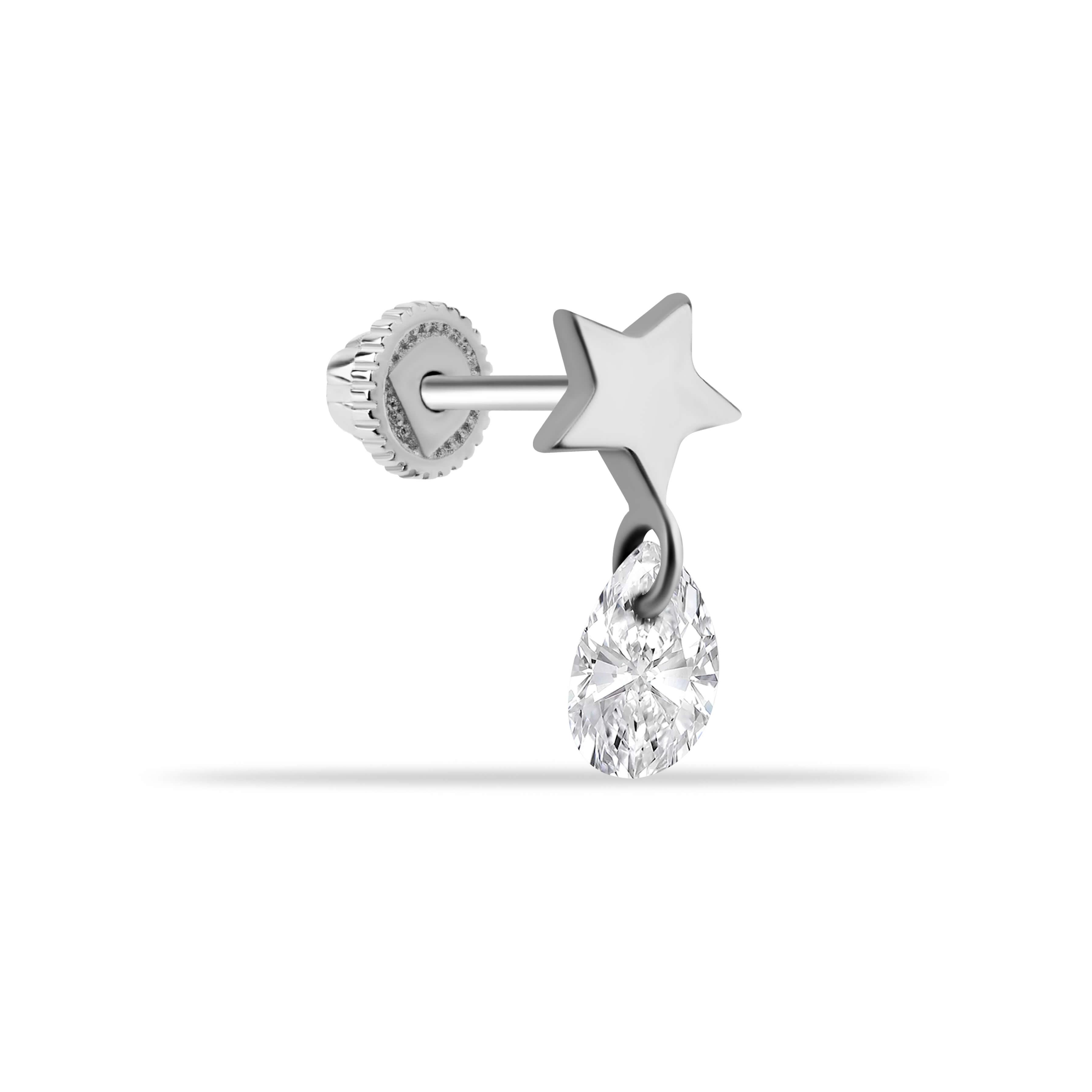 14 Ayar Altın Damla Taş Sallantılı Helix Kıkırdak Piercing - Dianora Piercing
