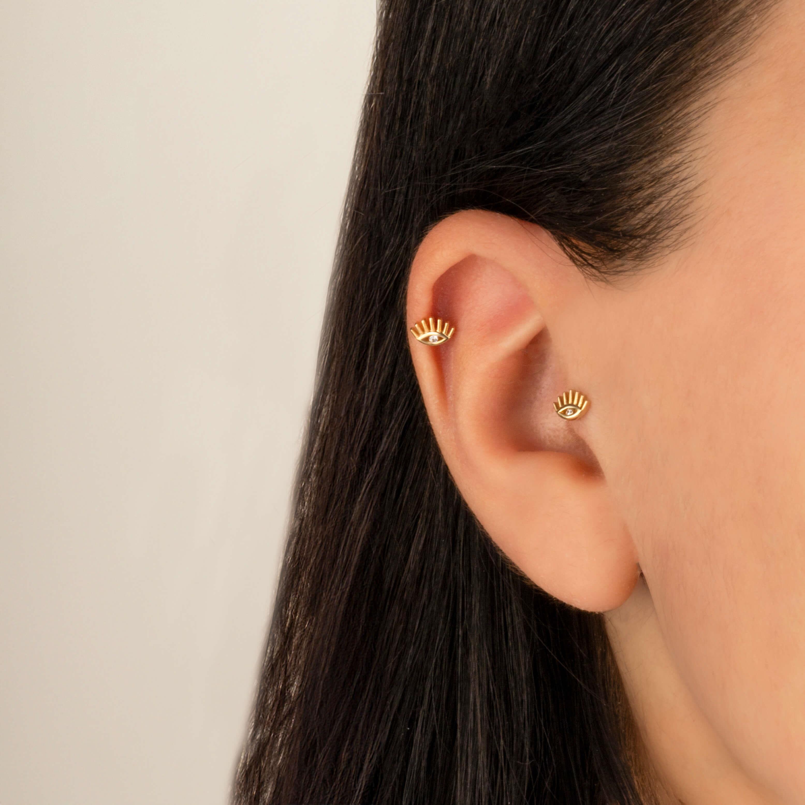14 Ayar Altın Damla Taş Sallantılı Helix Kıkırdak Piercing - Dianora Piercing