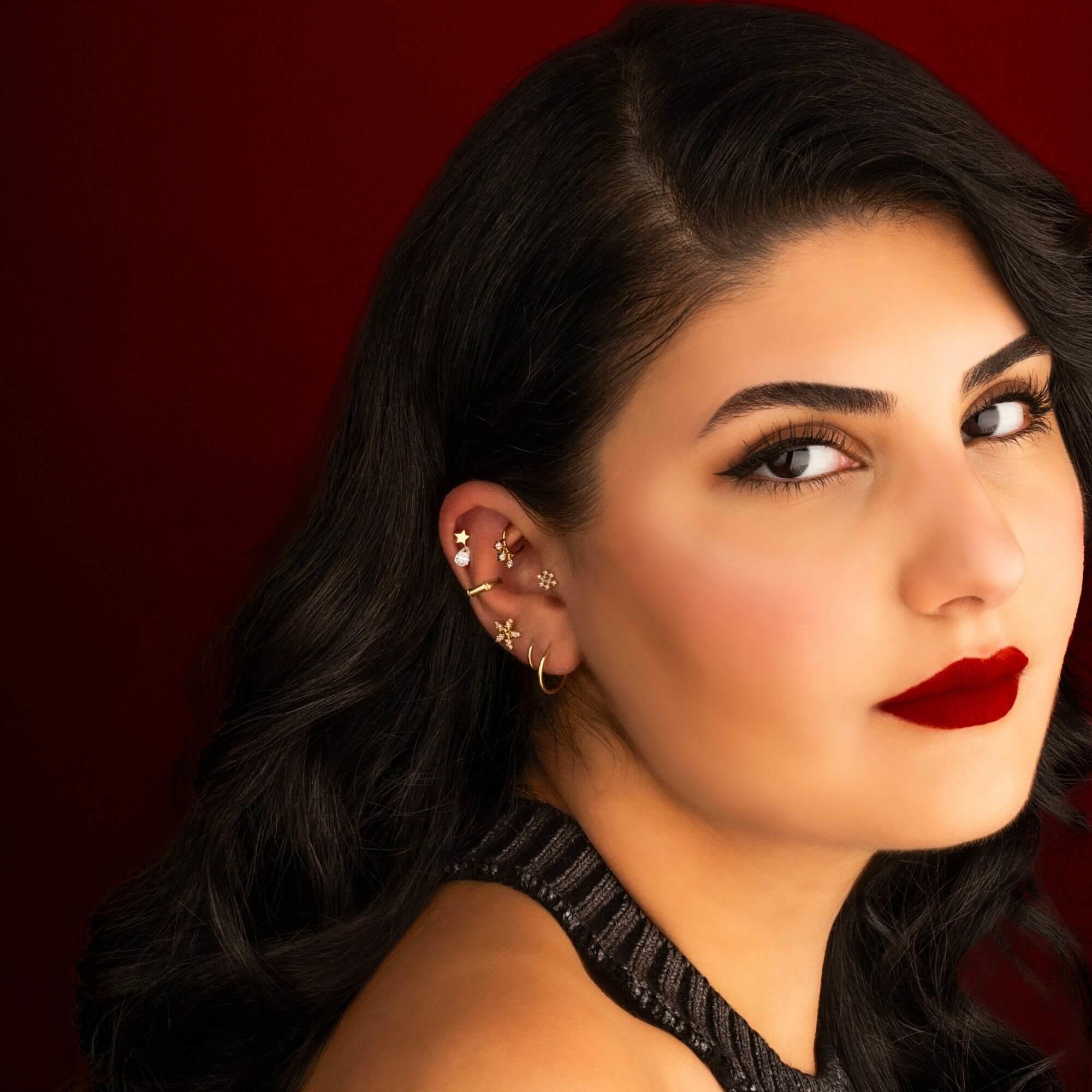 14 Ayar Altın Damla Taş Sallantılı Helix Kıkırdak Piercing - Dianora Piercing