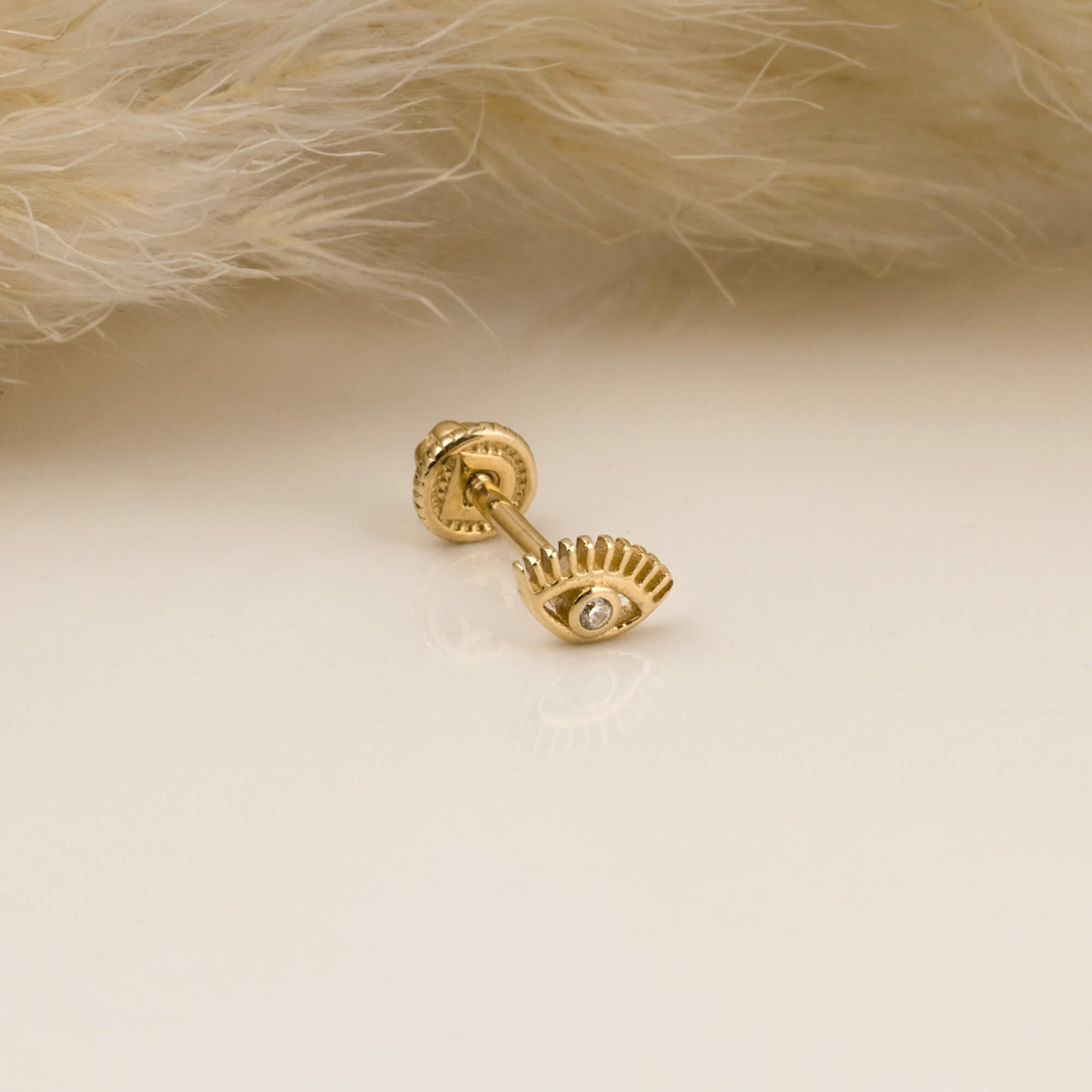 14 Ayar Altın Damla Taş Sallantılı Helix Kıkırdak Piercing - Dianora Piercing