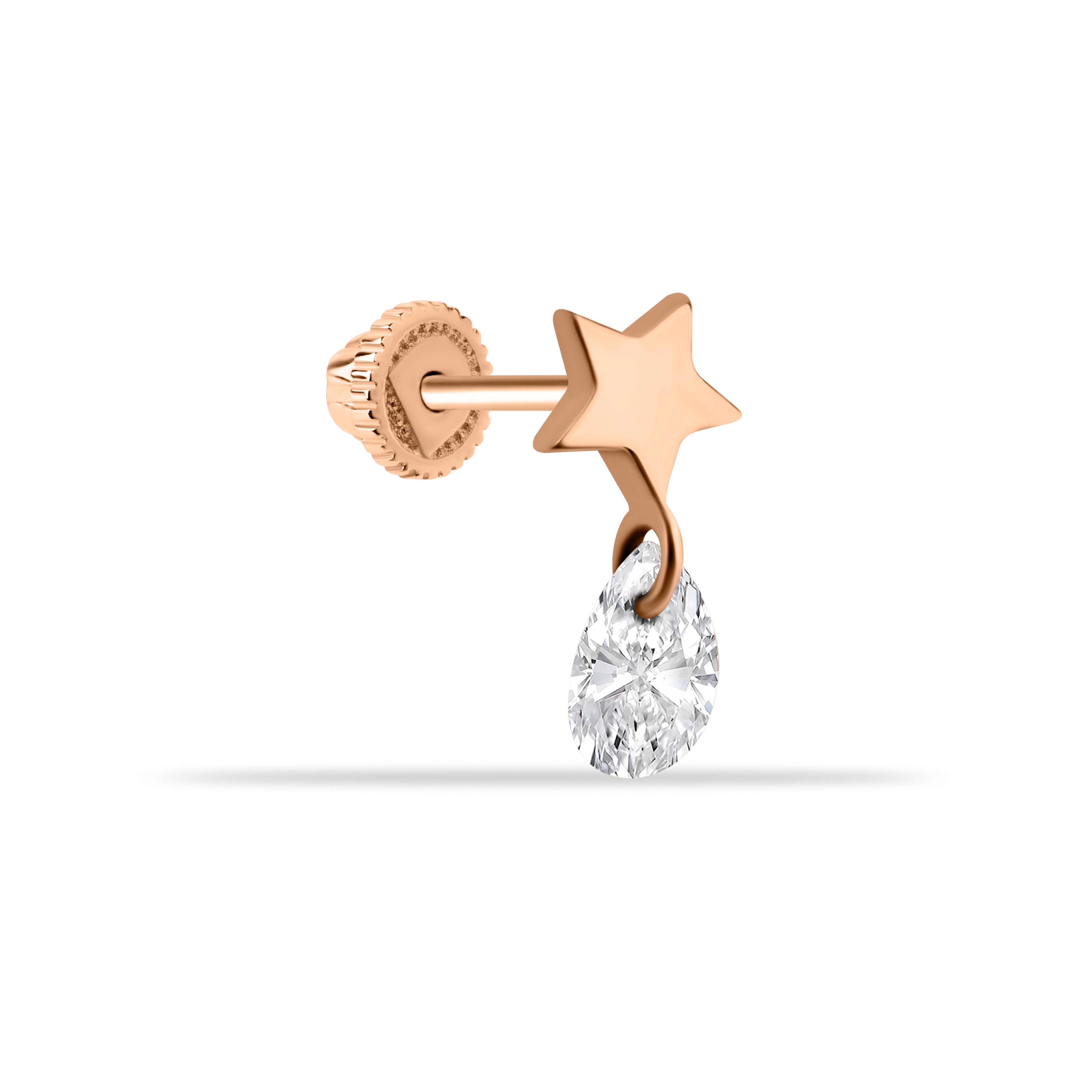 14 Ayar Altın Damla Taş Sallantılı Helix Kıkırdak Piercing - Dianora Piercing