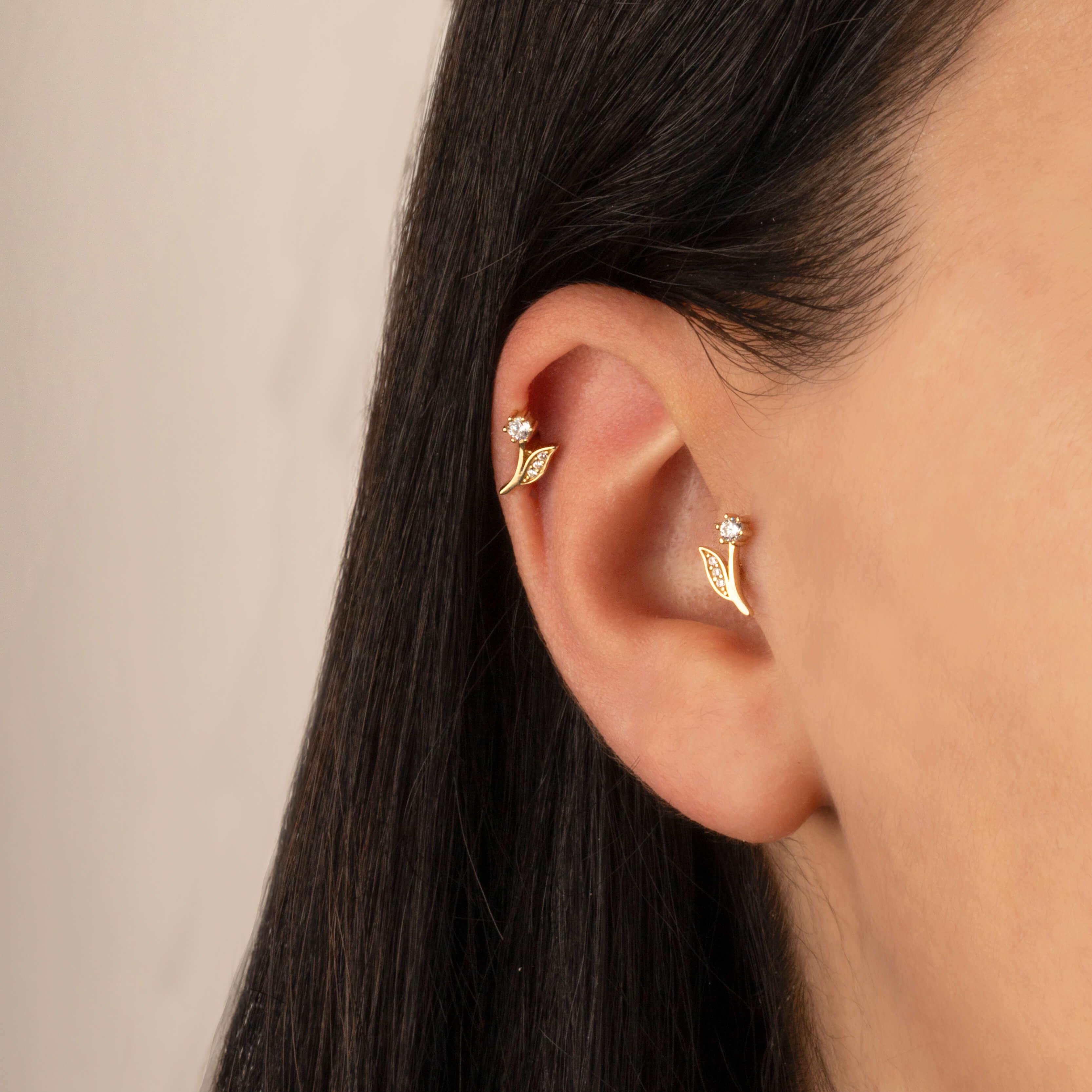 14 Ayar Altın Damla Taş Sallantılı Helix Kıkırdak Piercing - Dianora Piercing