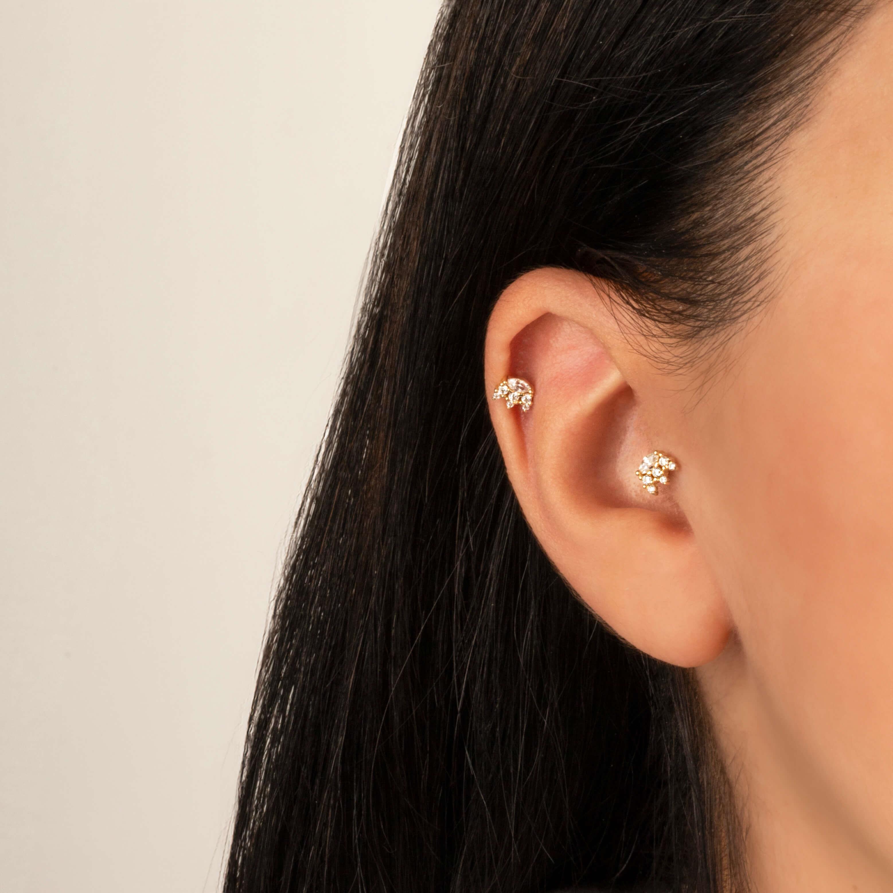 14 Ayar Altın Damla Taş Sallantılı Helix Kıkırdak Piercing - Dianora Piercing