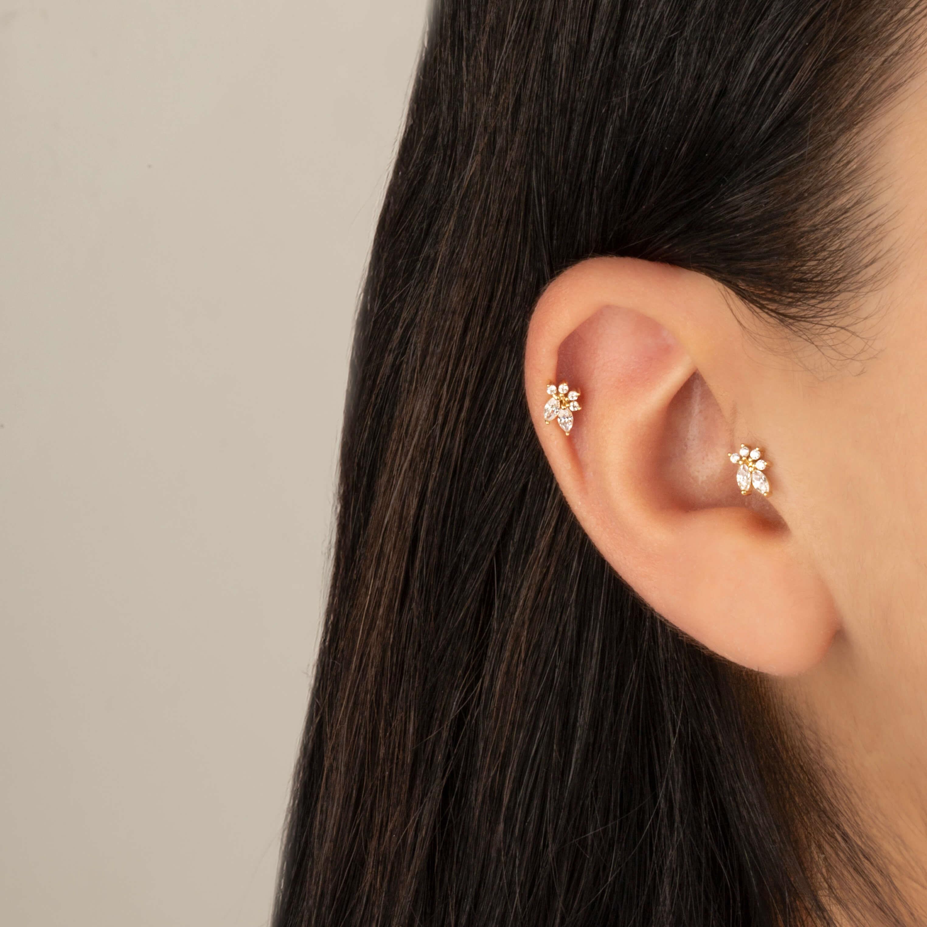 14 Ayar Altın Damla Taş Sallantılı Helix Kıkırdak Piercing - Dianora Piercing