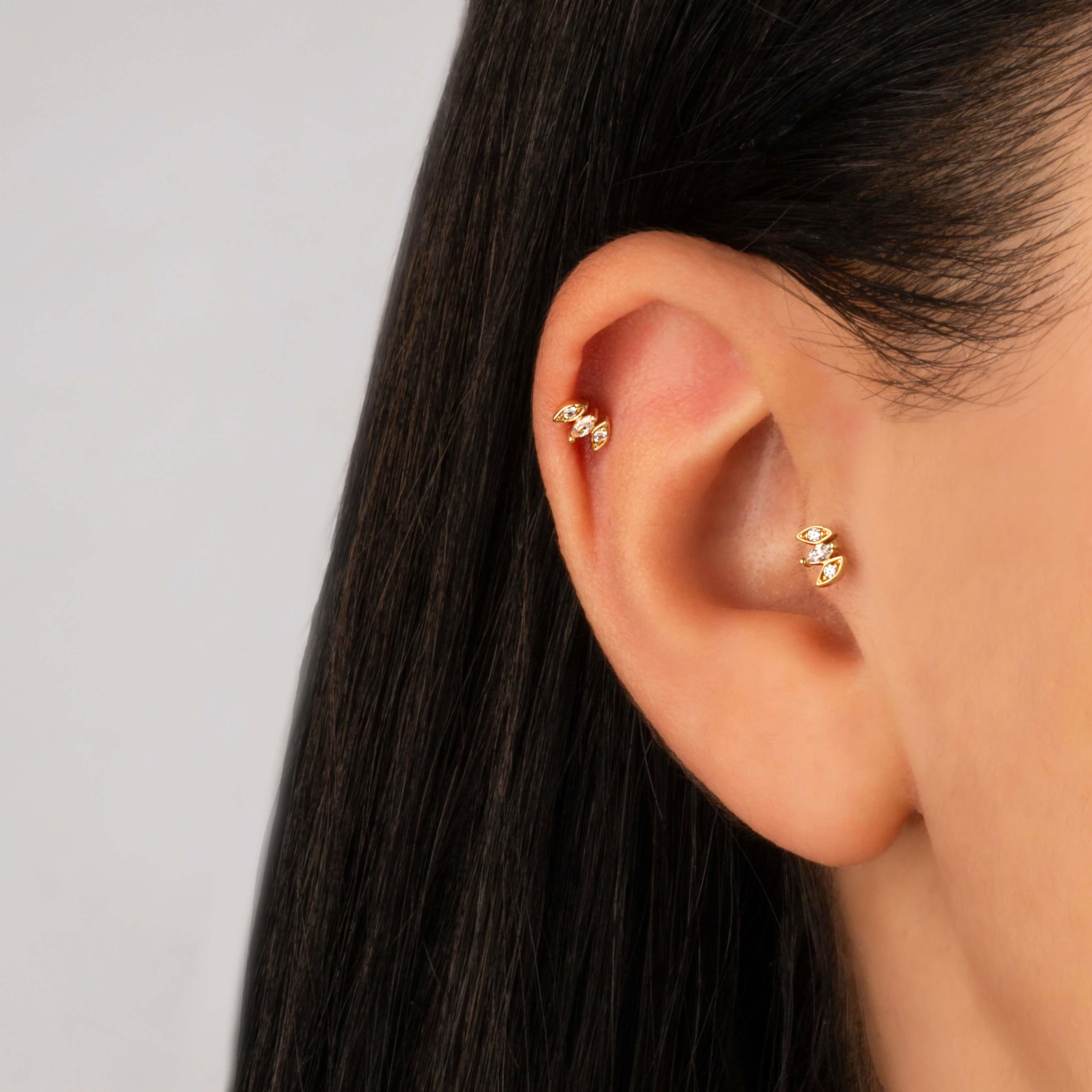 14 Ayar Altın Damla Taş Sallantılı Helix Kıkırdak Piercing - Dianora Piercing