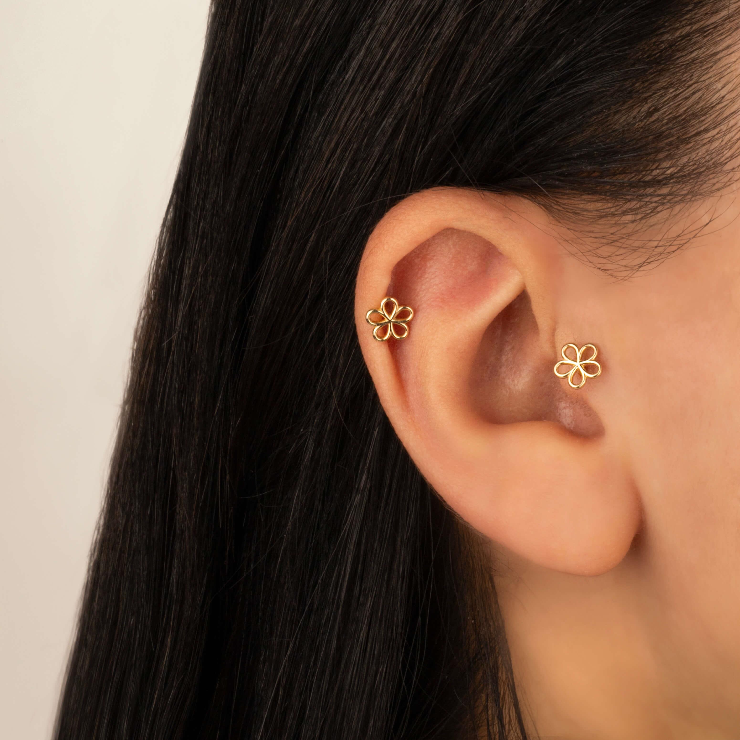 14 Ayar Altın Damla Taş Sallantılı Helix Kıkırdak Piercing - Dianora Piercing