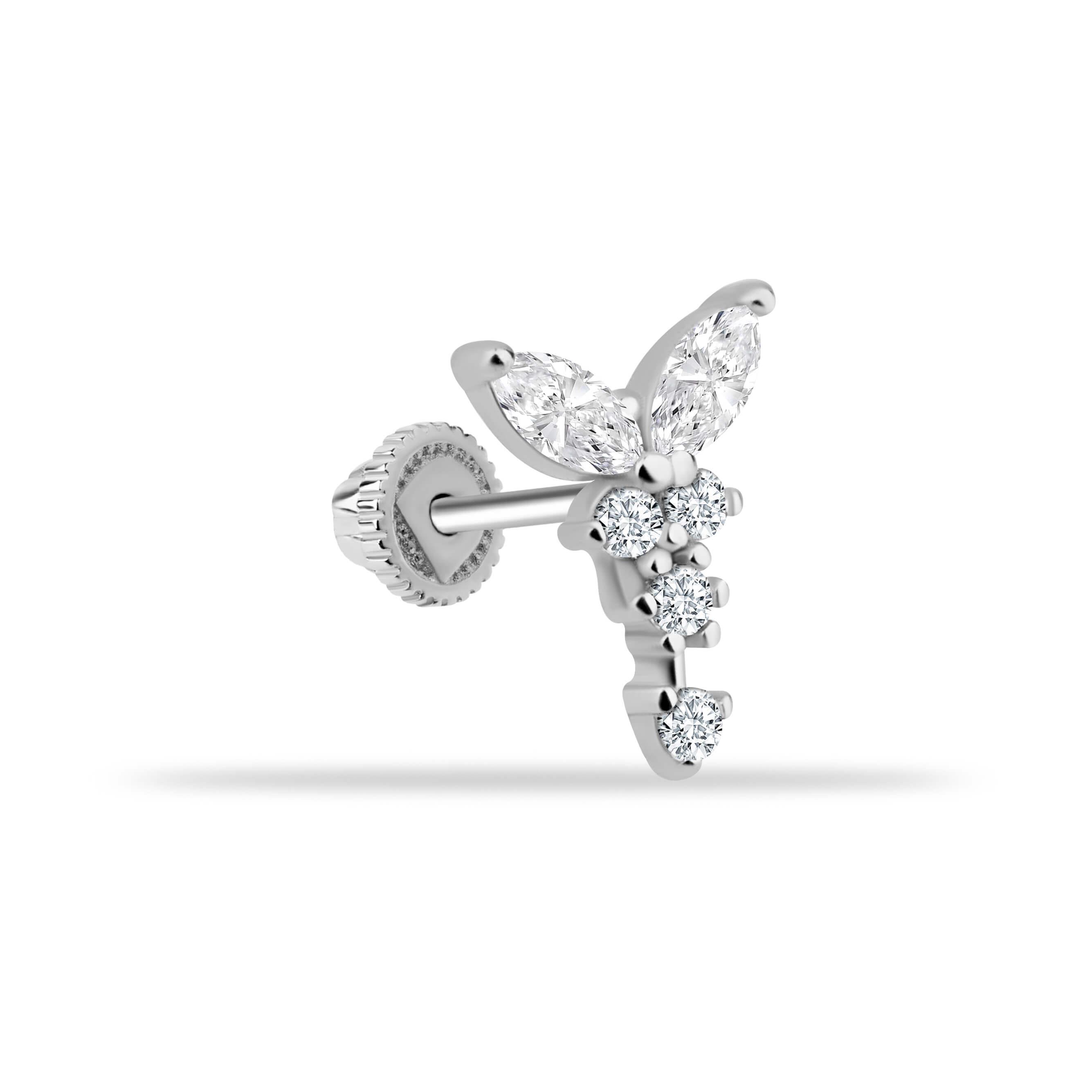 14 Ayar Altın Damla Taş Sallantılı Helix Kıkırdak Piercing - Dianora Piercing