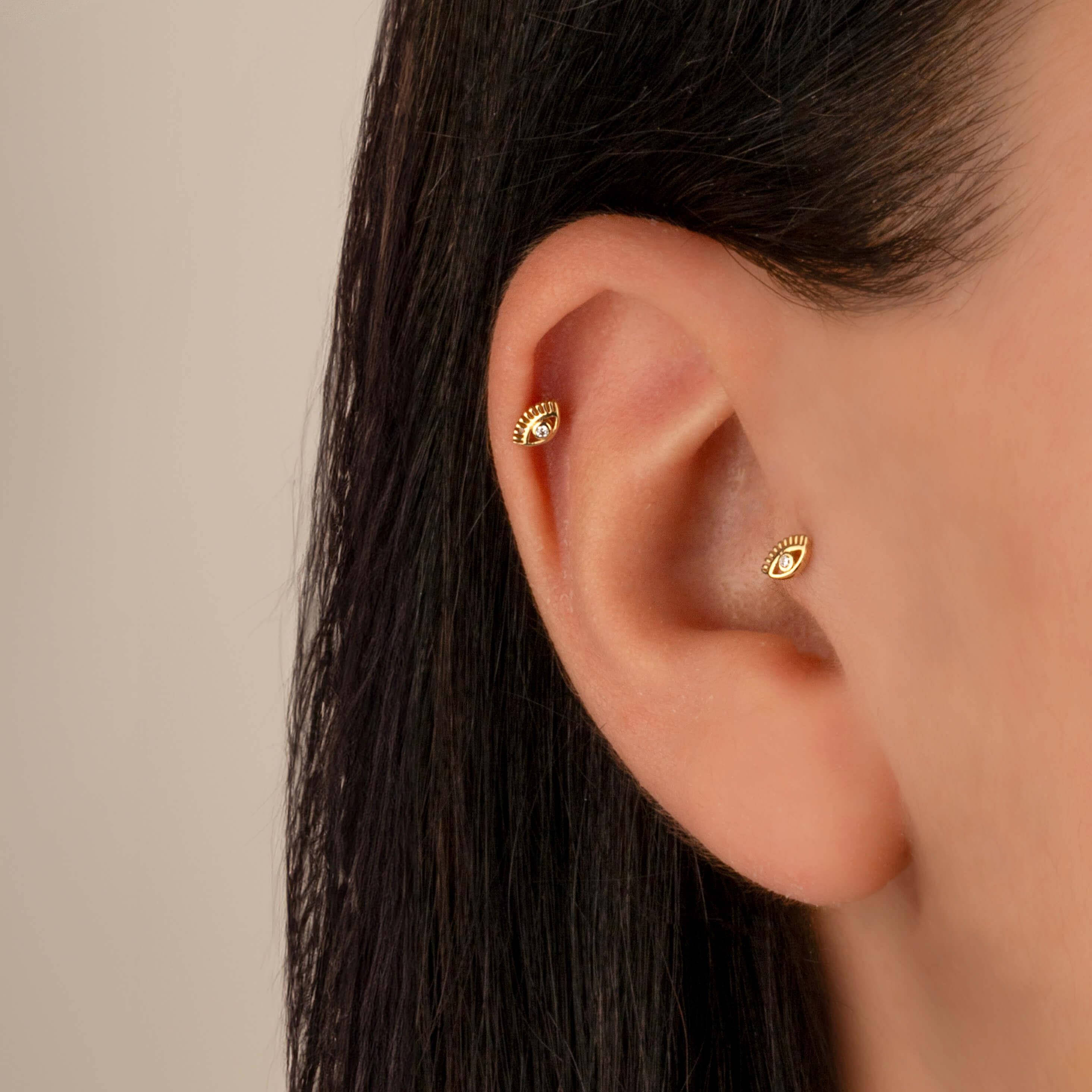 14 Ayar Altın Damla Taş Sallantılı Helix Kıkırdak Piercing - Dianora Piercing