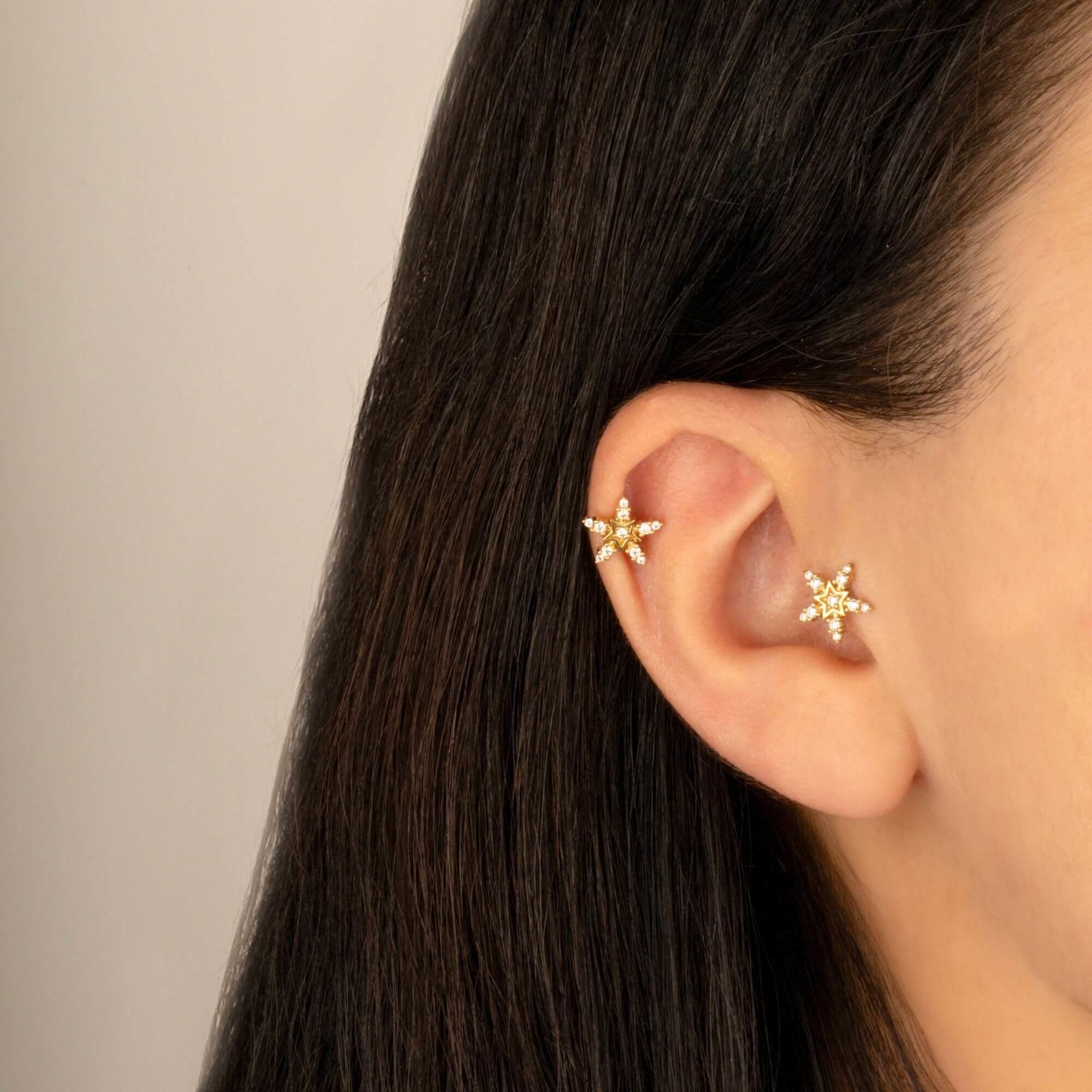 14 Ayar Altın Damla Taş Sallantılı Helix Kıkırdak Piercing - Dianora Piercing