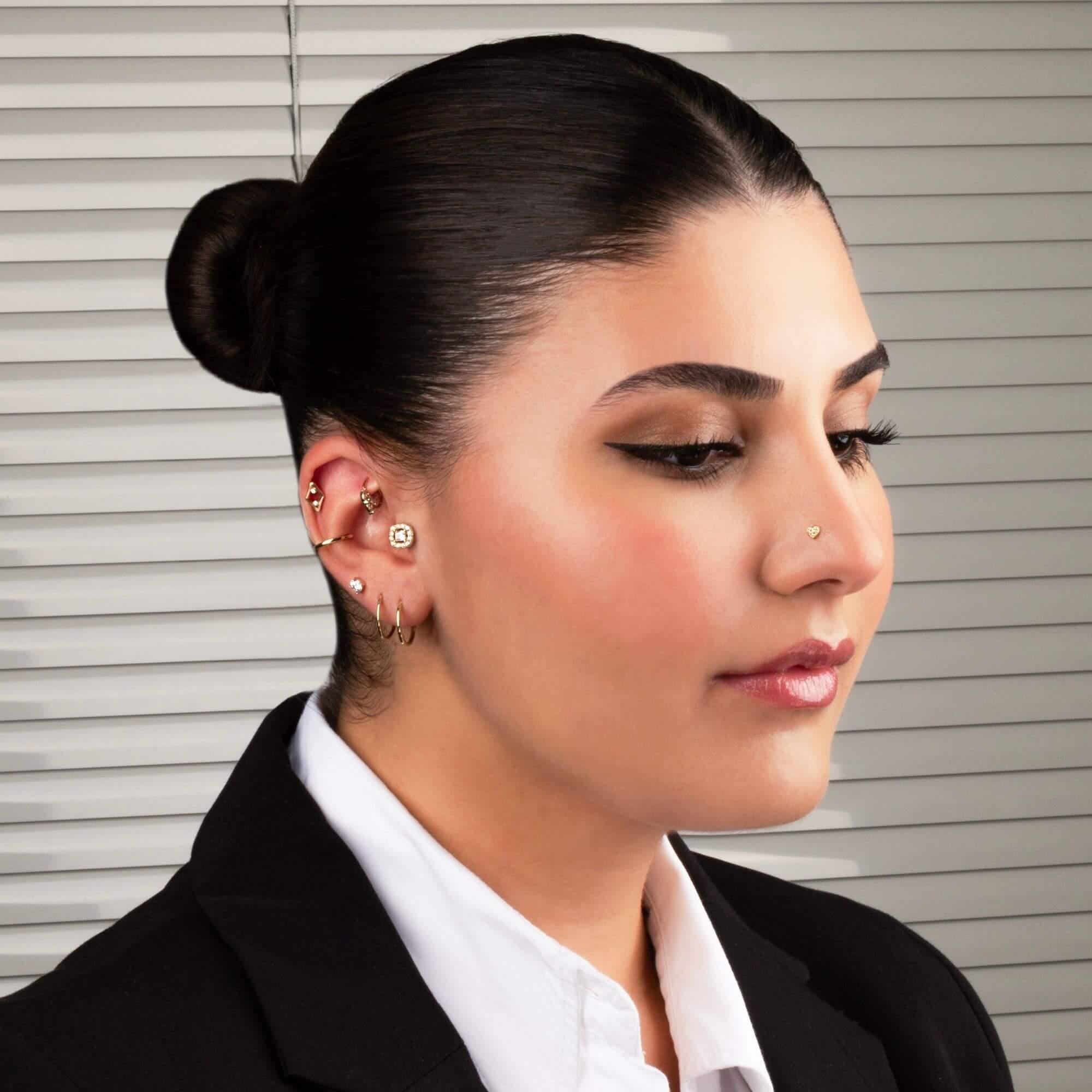 14 Ayar Altın Damla Taş Sallantılı Helix Kıkırdak Piercing - Dianora Piercing