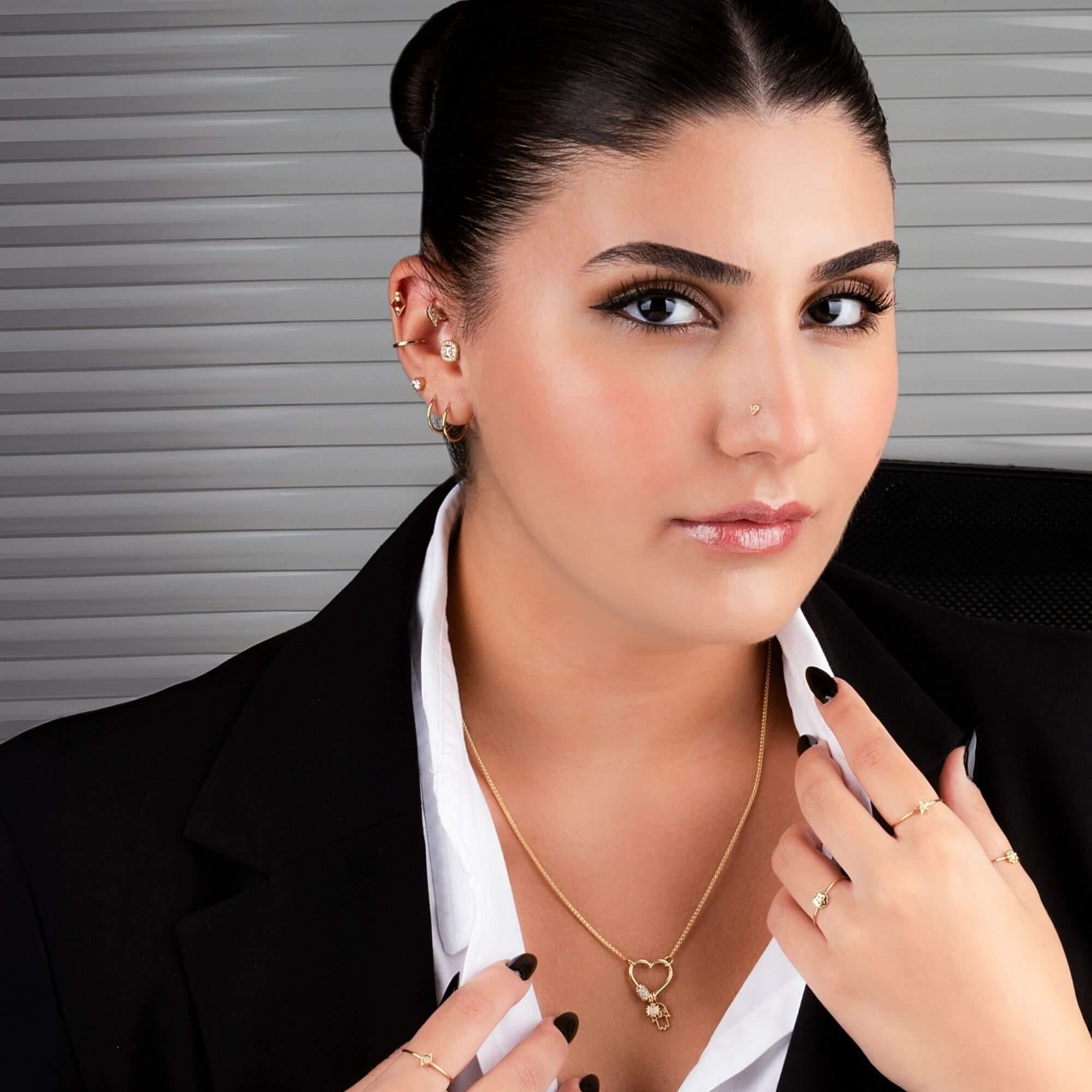 14 Ayar Altın Damla Taş Sallantılı Helix Kıkırdak Piercing - Dianora Piercing