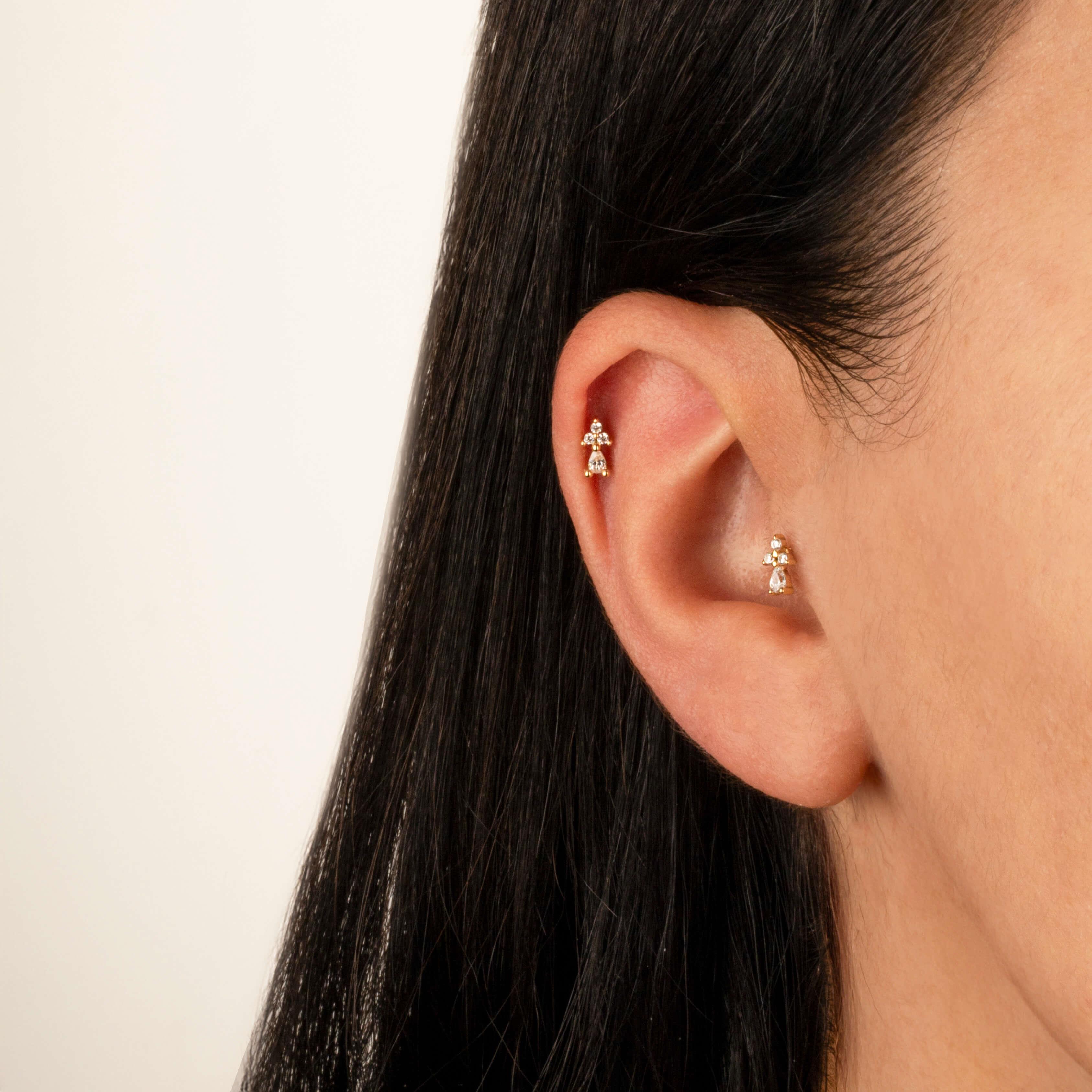14 Ayar Altın Damla Taş Sallantılı Helix Kıkırdak Piercing - Dianora Piercing
