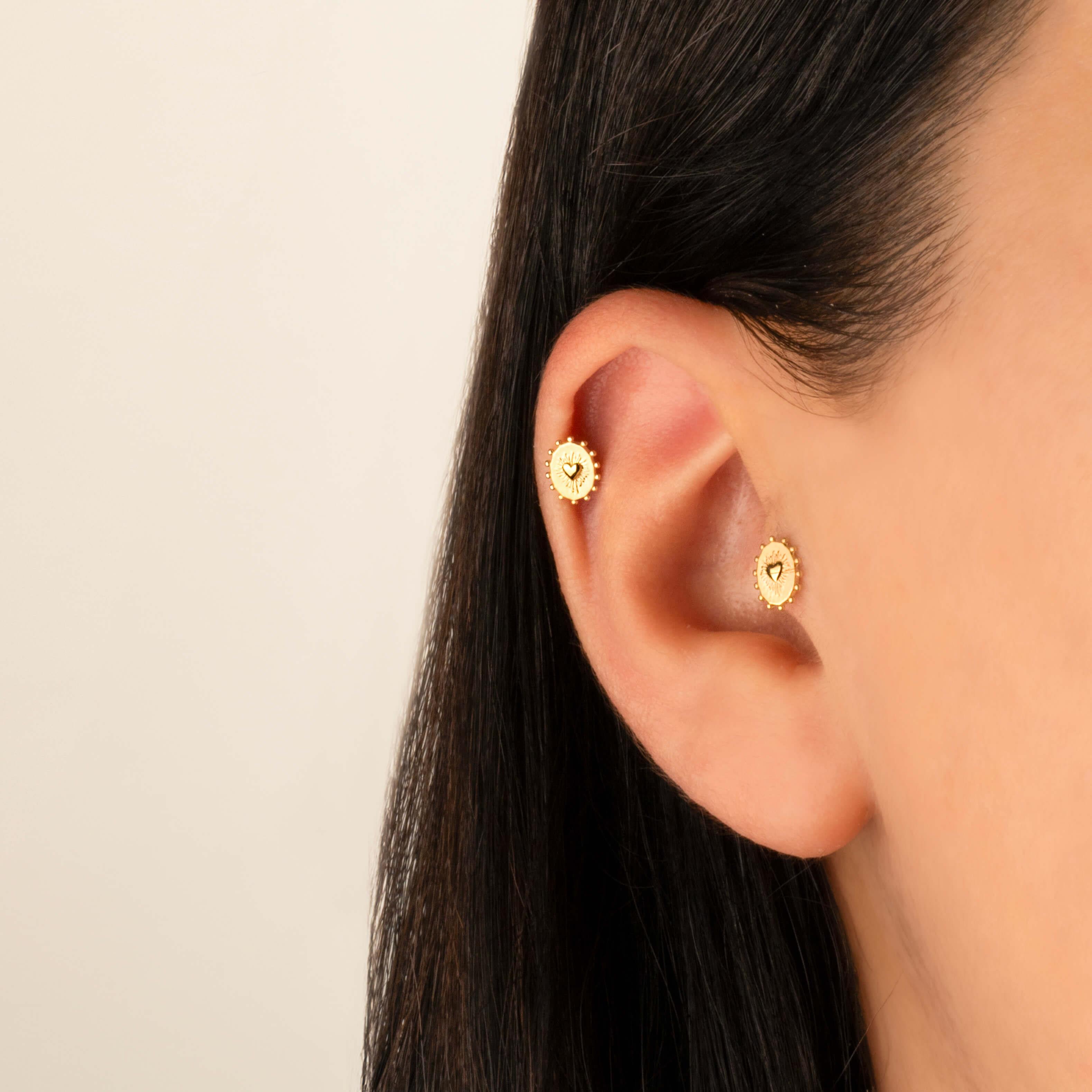 14 Ayar Altın Damla Taş Sallantılı Helix Kıkırdak Piercing - Dianora Piercing