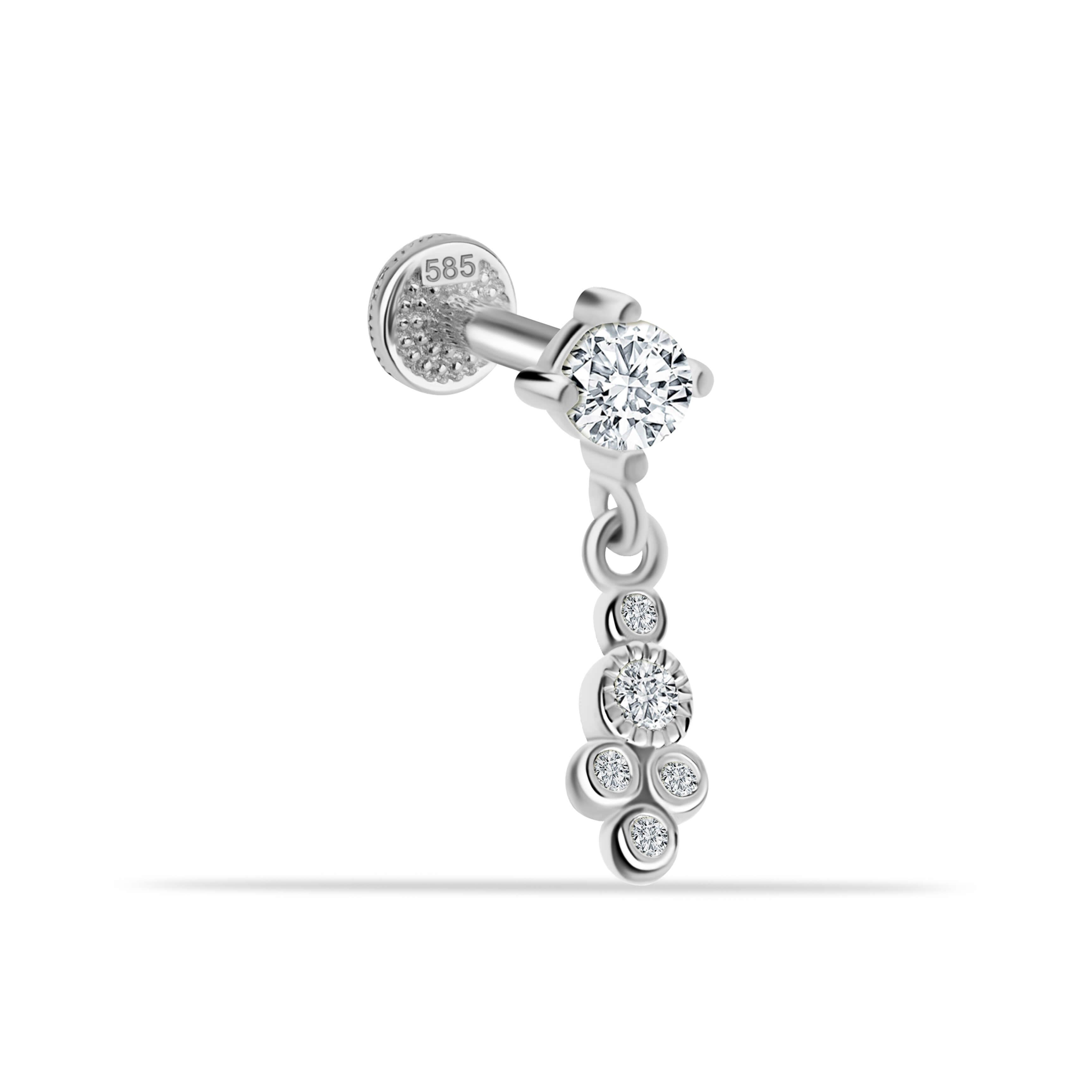 14 Ayar Altın Damla Taş Sallantılı Minimal Tragus Piercing - Dianora Piercing