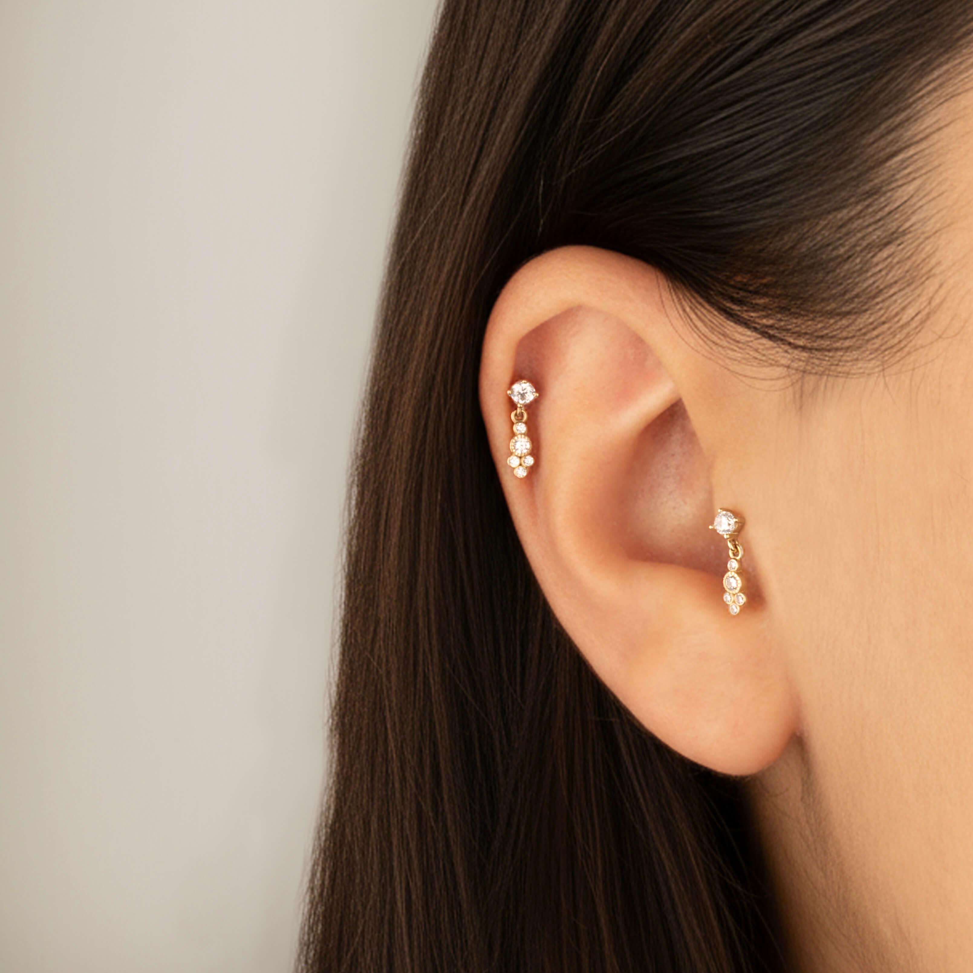 14 Ayar Altın Damla Taş Sallantılı Minimal Tragus Piercing - Dianora Piercing