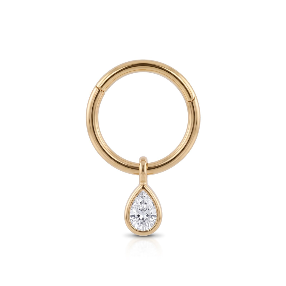 14 Ayar Altın Damla Taş Sallantılı Minimal Halka Piercing - Dianora Piercing Jewelry
