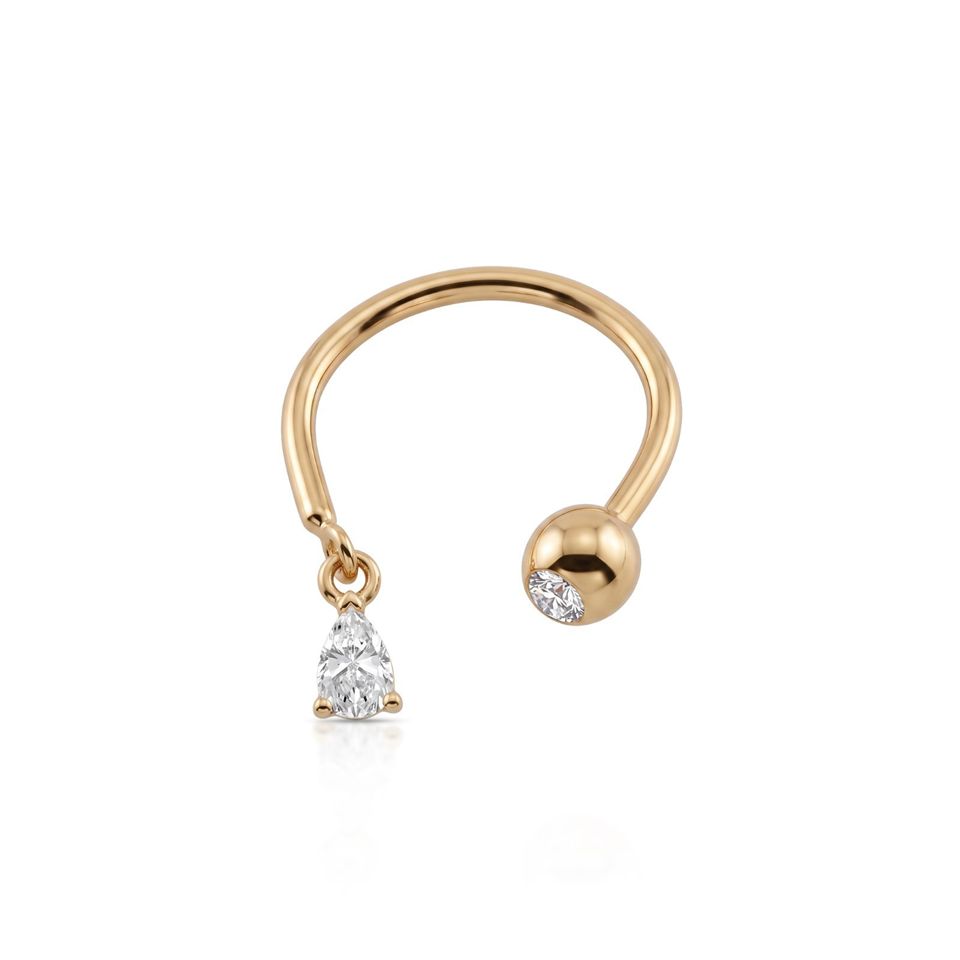 14 Ayar Altın Damla Taş Sallantılı Minimal Yarım Halka Piercing - Dianora Piercing Jewelry