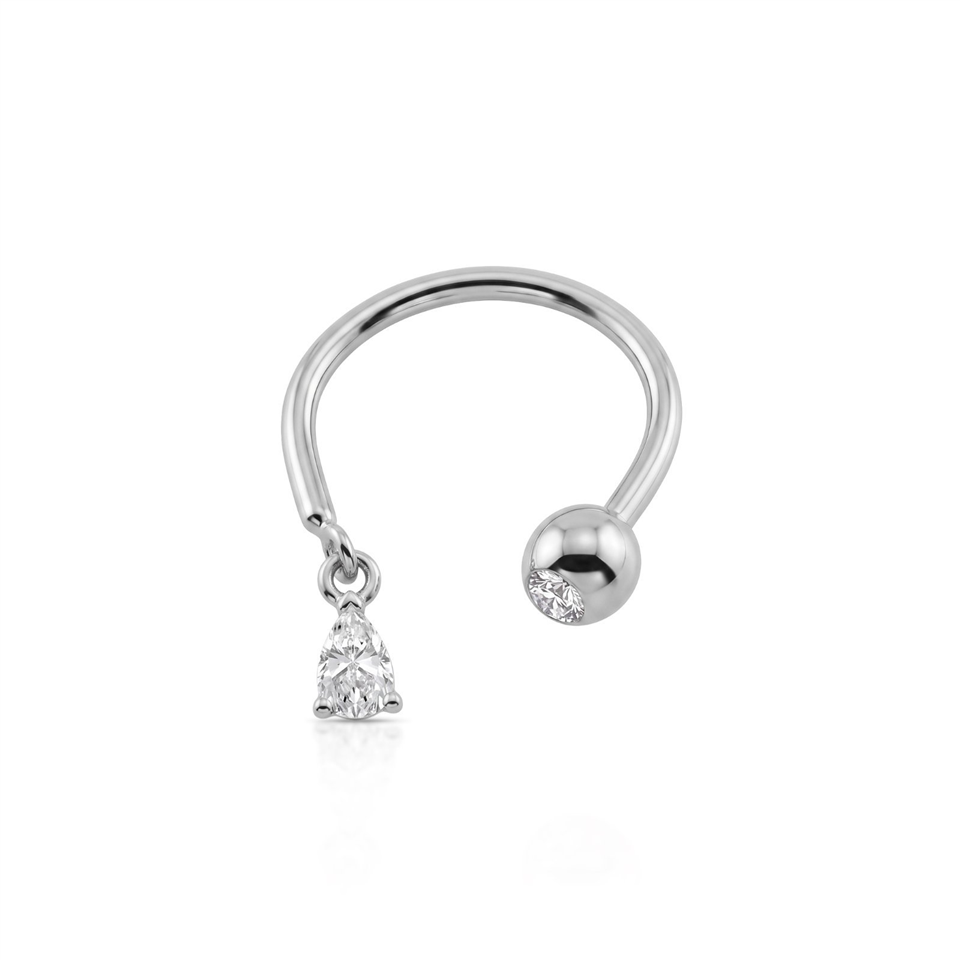 14 Ayar Altın Damla Taş Sallantılı Minimal Yarım Halka Piercing - Dianora Piercing Jewelry
