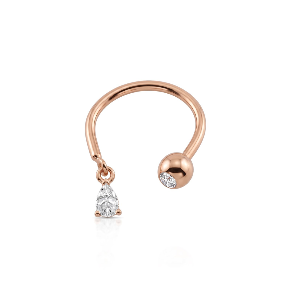 14 Ayar Altın Damla Taş Sallantılı Minimal Yarım Halka Piercing - Dianora Piercing Jewelry