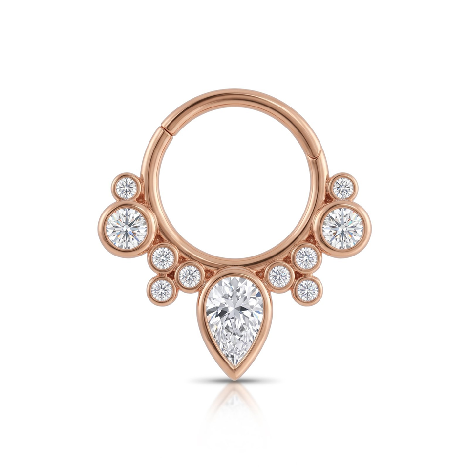 14 Ayar Altın Damla Taşlı Gösterişli Halka Piercing - Dianora Piercing Jewelry
