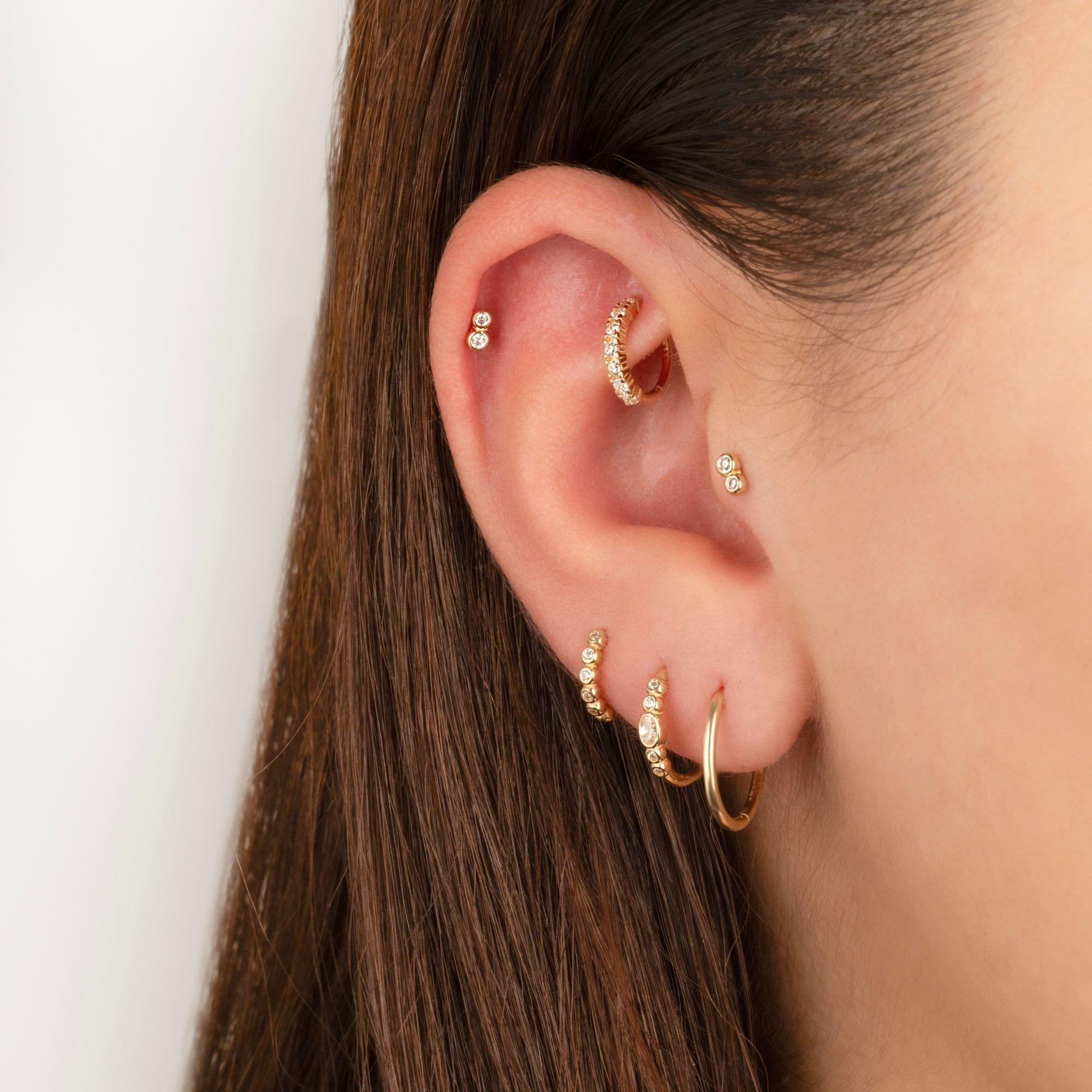 14 Ayar Altın Damla Taşlı Minimal Tragus Piercing | Dianora Piercing