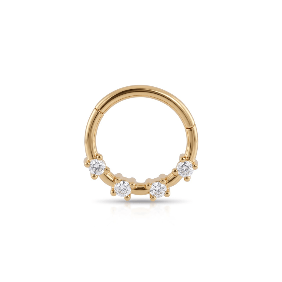 14 Ayar Altın Dört Taşlı Minimal Halka Piercing - Dianora Piercing Jewelry