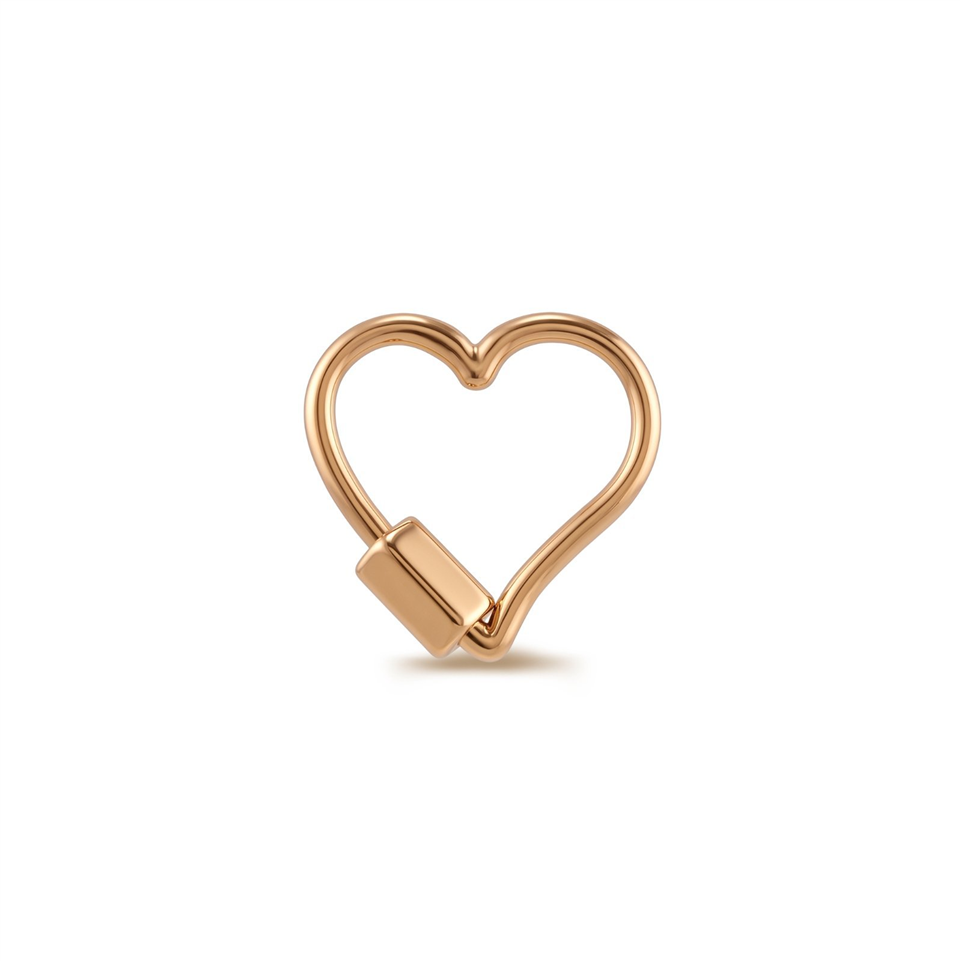 14 Ayar Altın Düz Kalp Charm Kilidi Carabiner - Dianora Piercing Jewelry