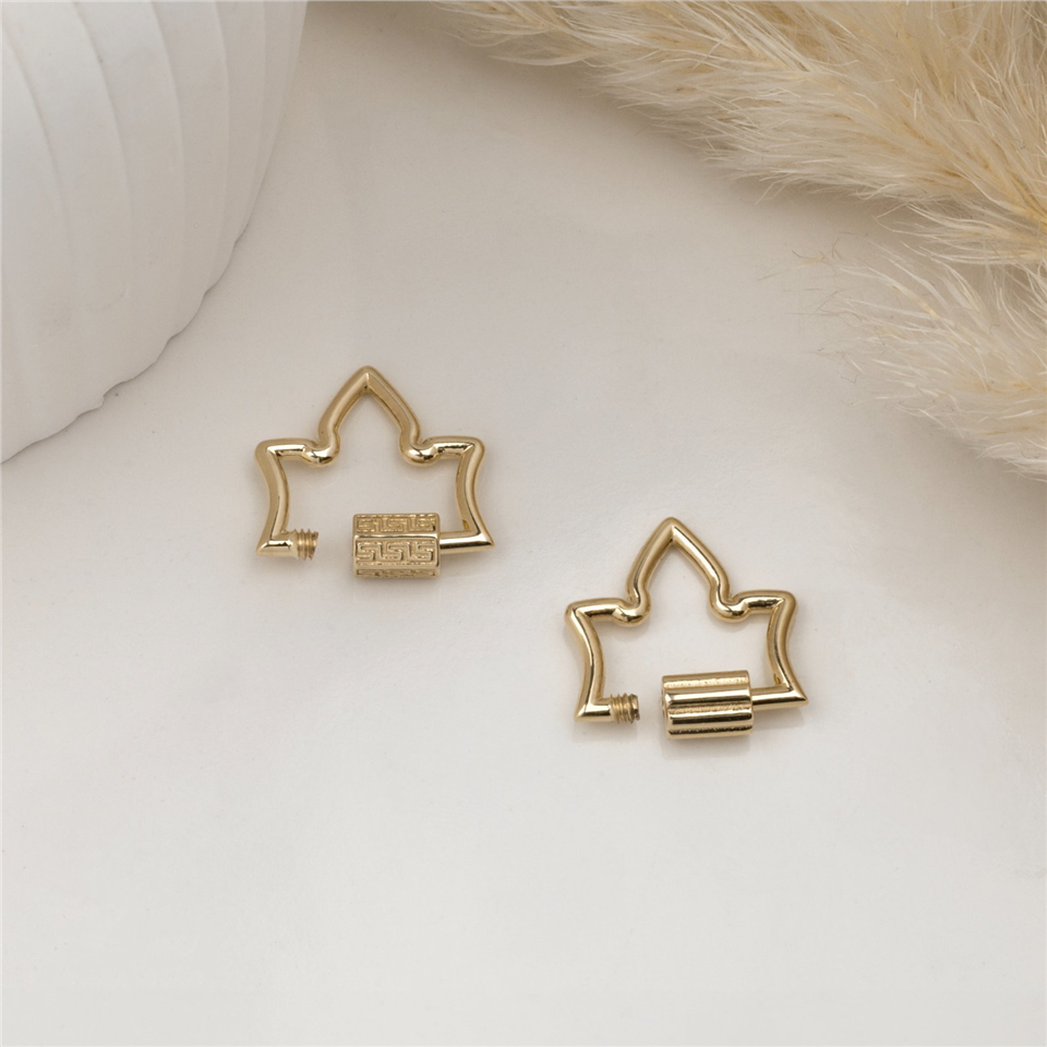 14 Ayar Altın Düz Yaprak Charm Kilidi Carabiner - Dianora Piercing Jewelry