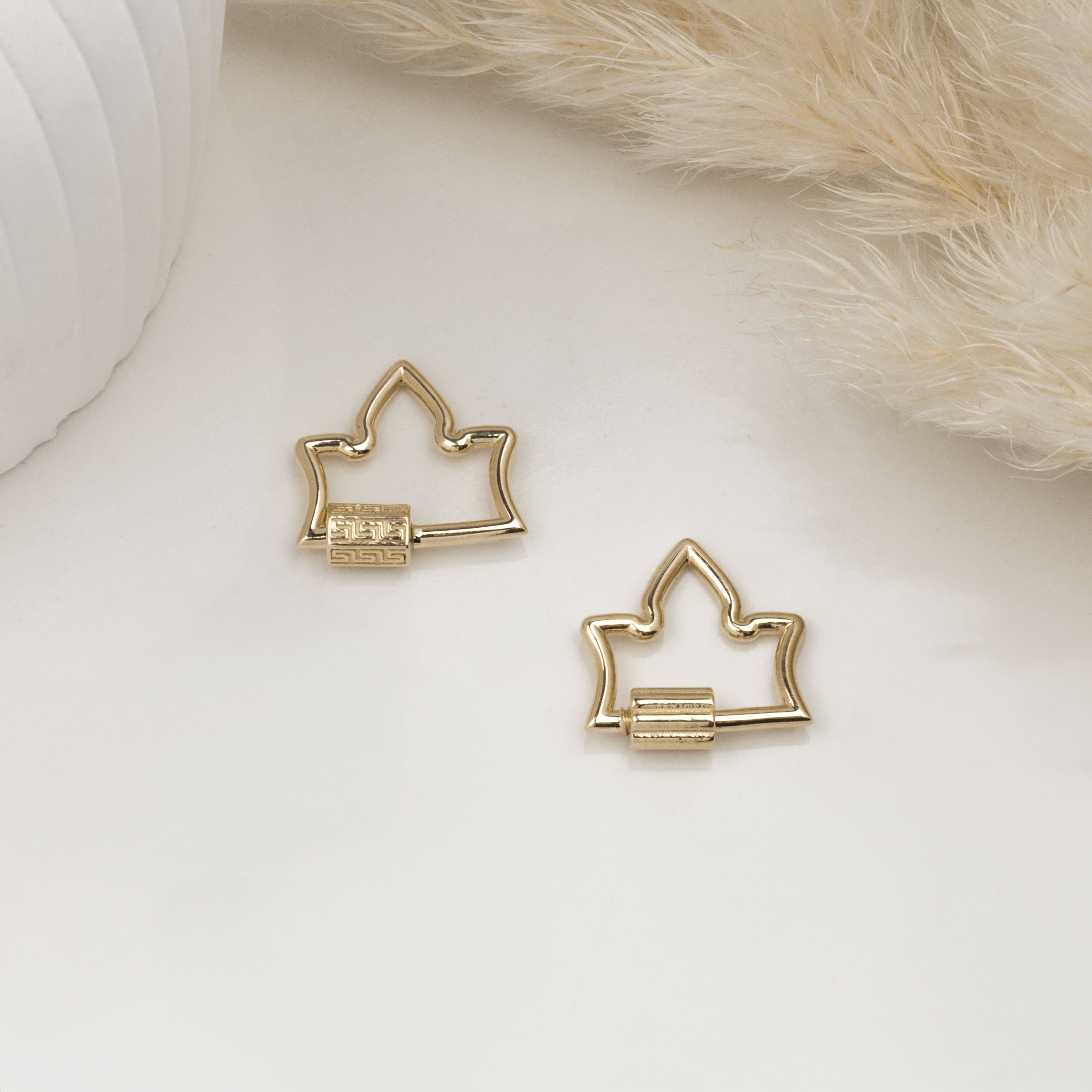 14 Ayar Altın Düz Yaprak Charm Kilidi Carabiner - Dianora Piercing Jewelry