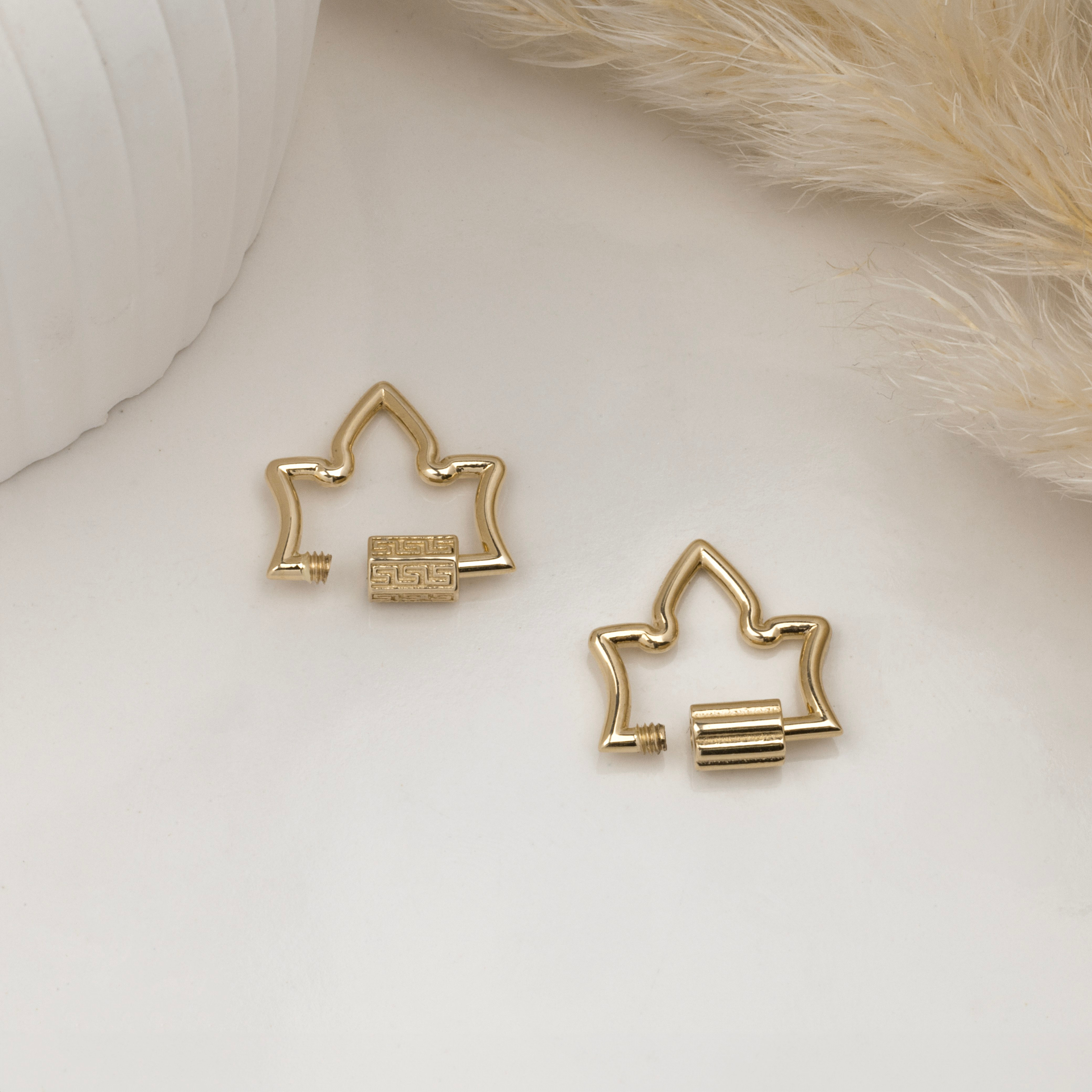 14 Ayar Altın Düz Yaprak Charm Kilidi Carabiner - Dianora Piercing Jewelry