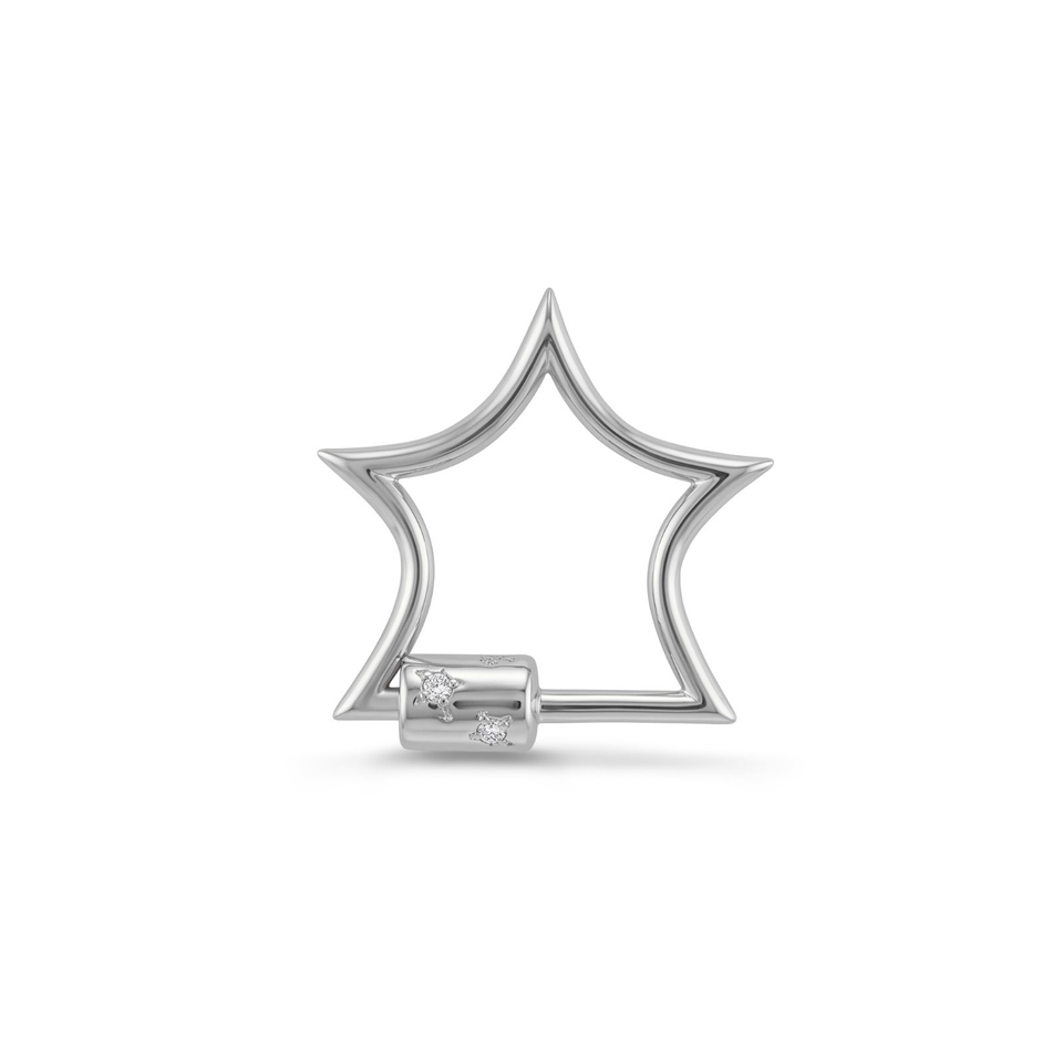 14 Ayar Altın Gömülü Taşlı Yıldız Charm Kilidi Carabiner - Dianora Piercing Jewelry