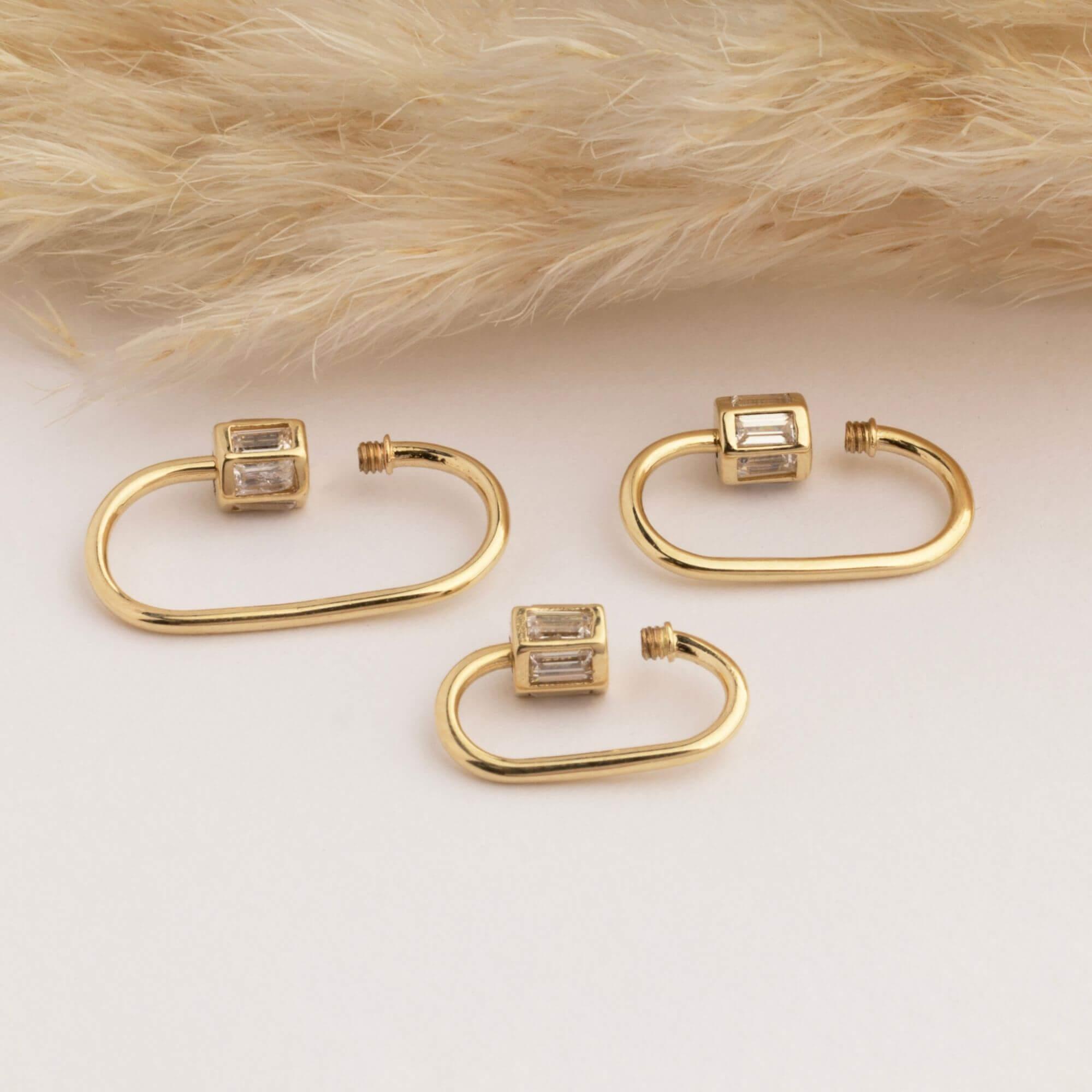 14 Ayar Altın İnce Charm Kilidi Carabiner - Dianora Piercing