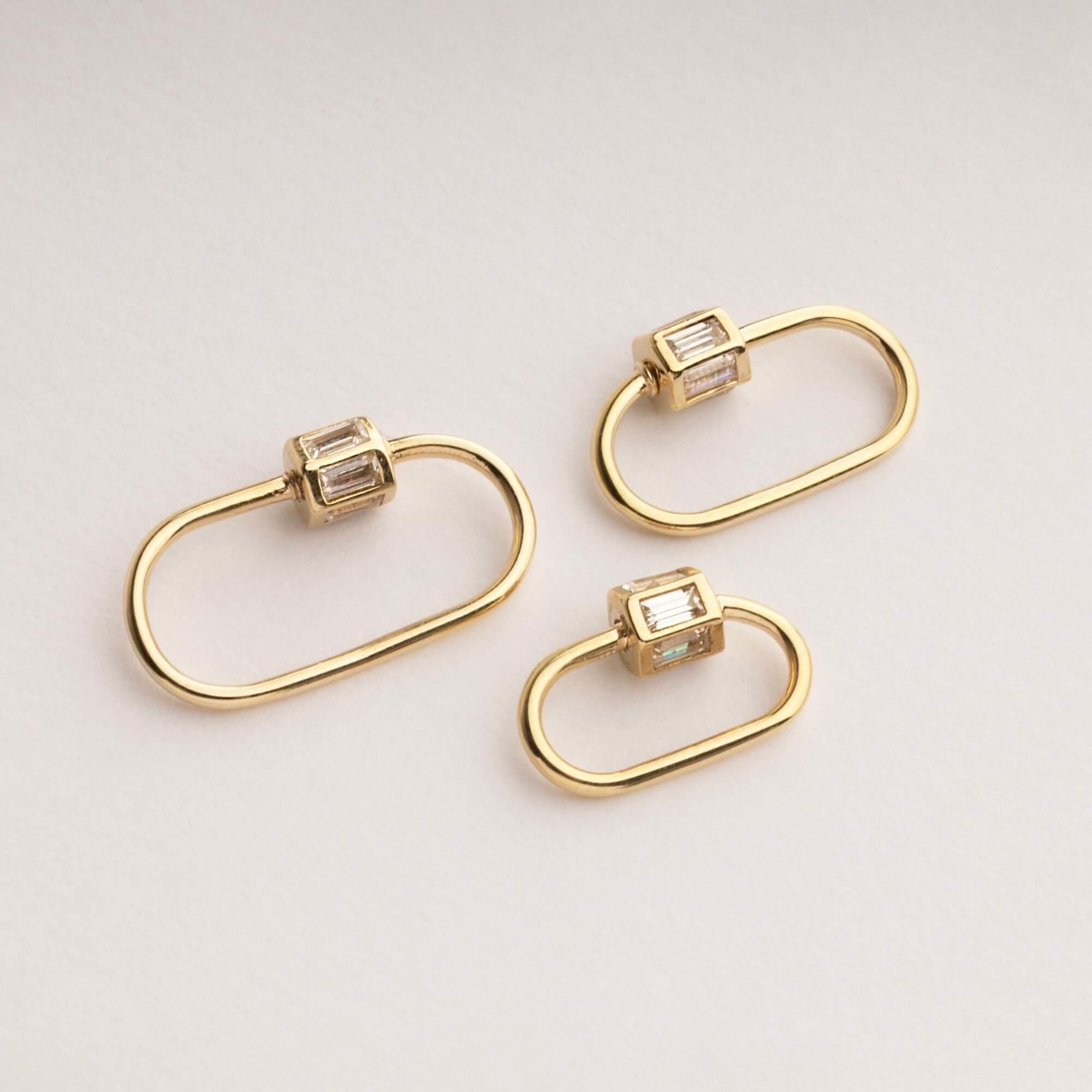 14 Ayar Altın İnce Charm Kilidi Carabiner - Dianora Piercing