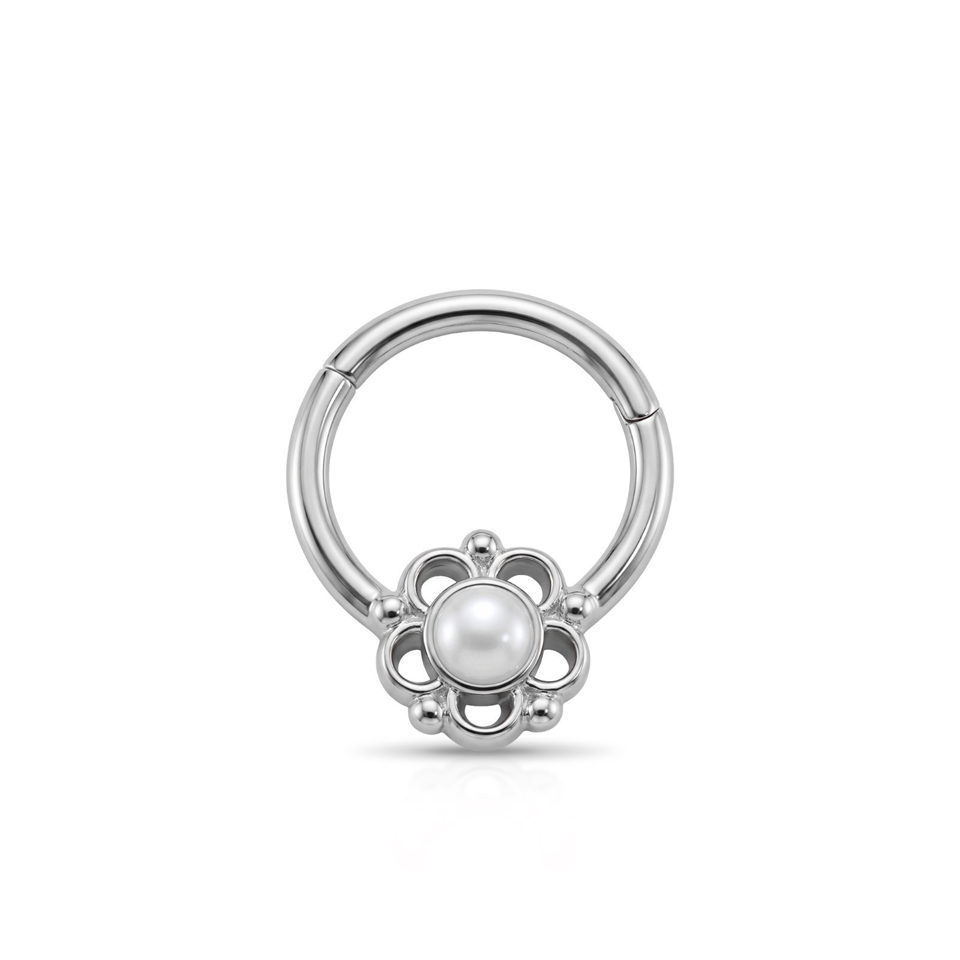 14 Ayar Altın İncili Çiçek Minimal Halka Piercing - Dianora Piercing Jewelry