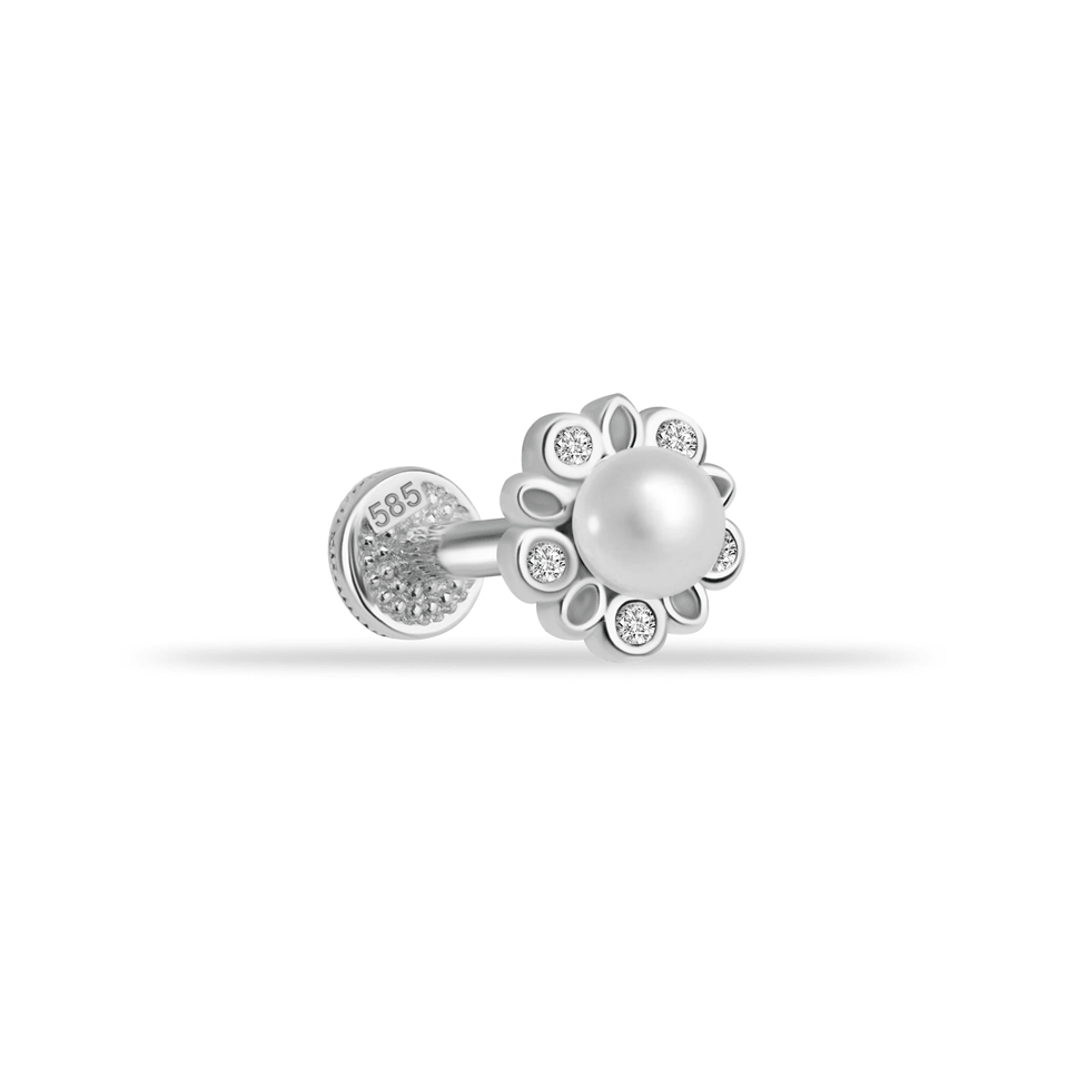 14 Ayar Altın İncili Çiçek Minimal Tragus Piercing - Dianora Piercing Jewelry
