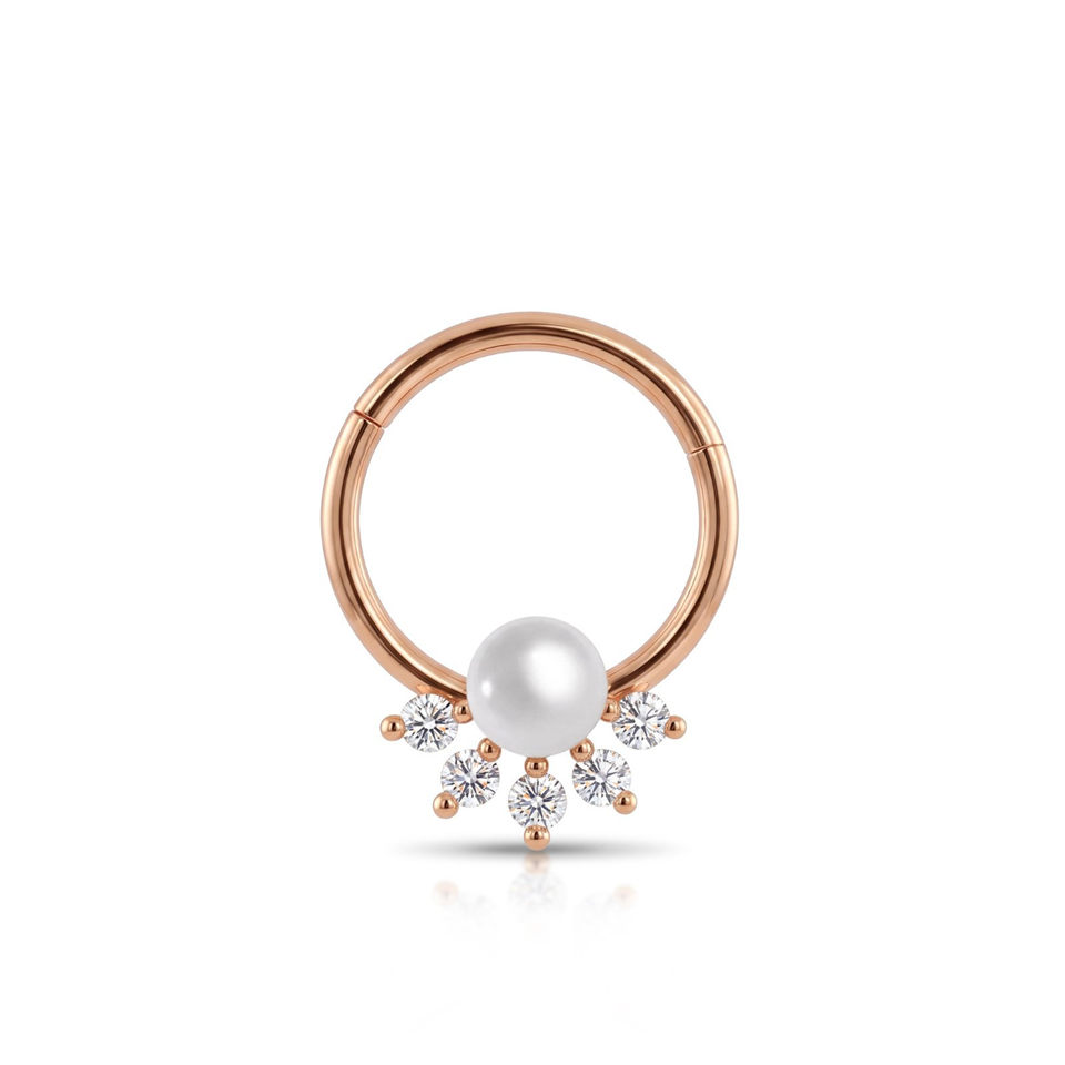 14 Ayar Altın İncili Minimal Halka Piercing - Dianora Piercing Jewelry