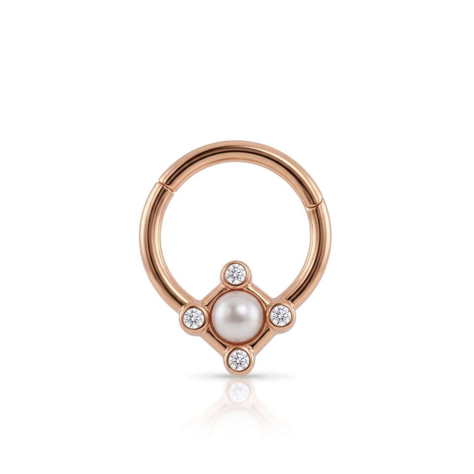 14 Ayar Altın İncili Minimal Halka Piercing - Dianora Piercing Jewelry