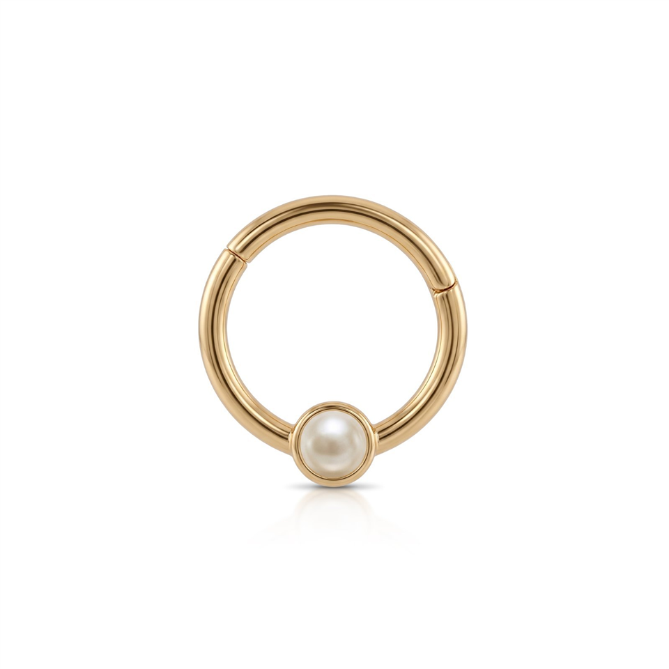 14 Ayar Altın İncili Minimal Halka Piercing - Dianora Piercing Jewelry