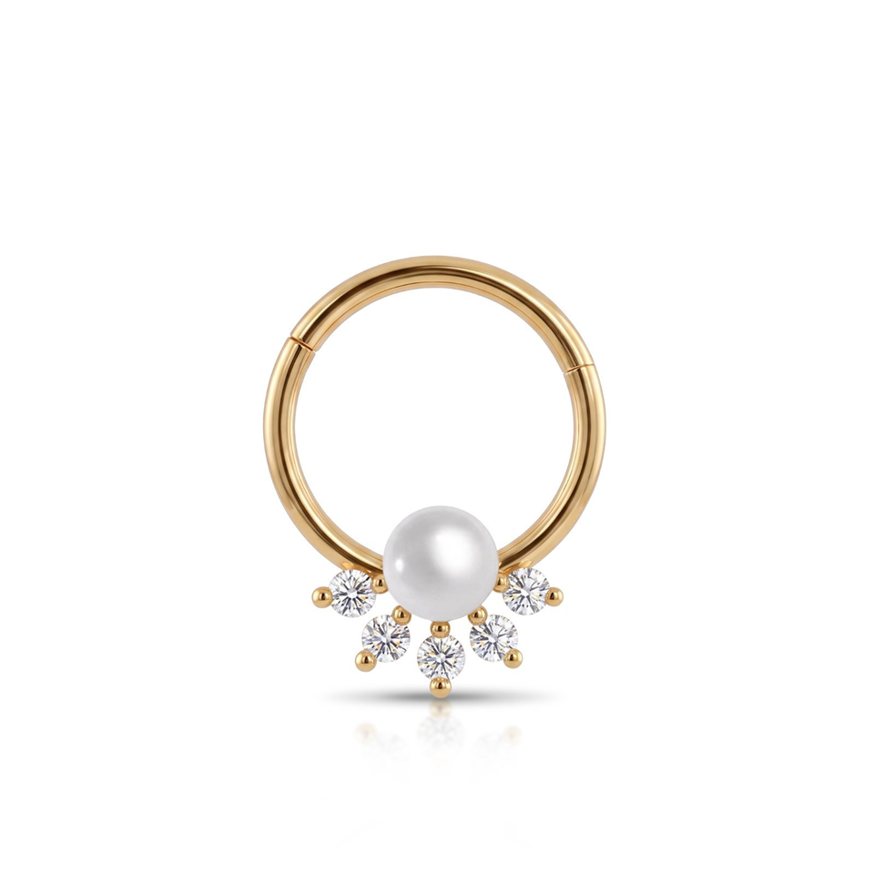 14 Ayar Altın İncili Minimal Halka Piercing - Dianora Piercing Jewelry