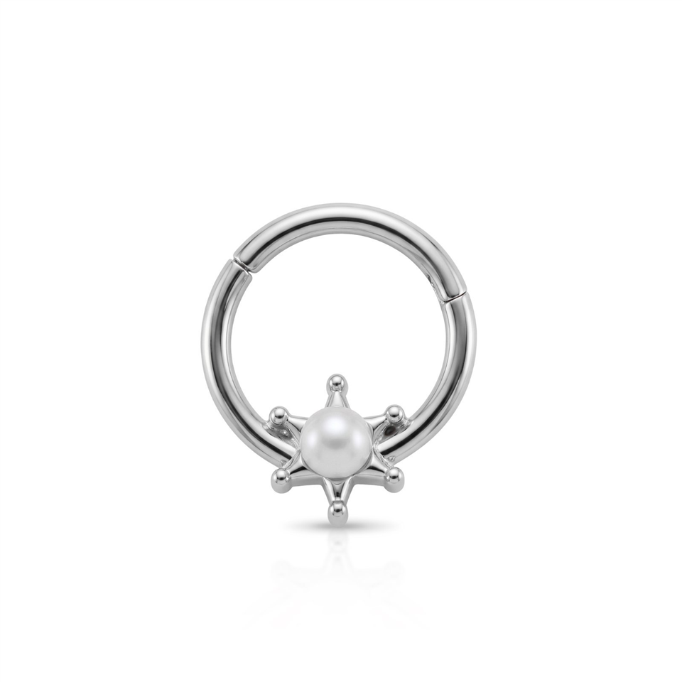 14 Ayar Altın İncili Yıldız Minimal Halka Piercing - Dianora Piercing Jewelry
