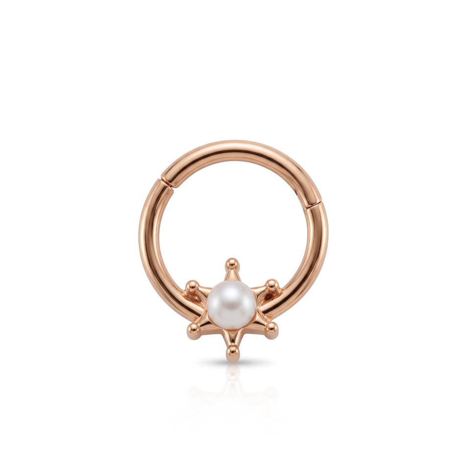 14 Ayar Altın İncili Yıldız Minimal Halka Piercing - Dianora Piercing Jewelry