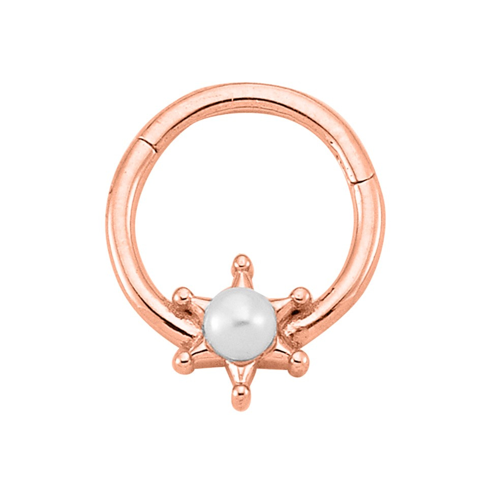14 Ayar Altın İncili Yıldız Minimal Halka Piercing - Dianora Piercing