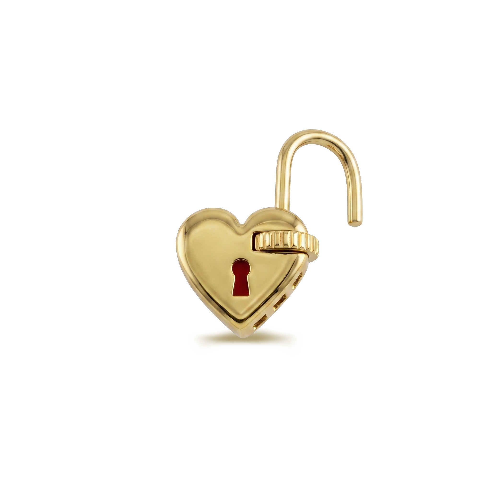 14 Ayar Altın Kalbin Kilidi Charm Kilidi Carabiner - Dianora Piercing Jewelry