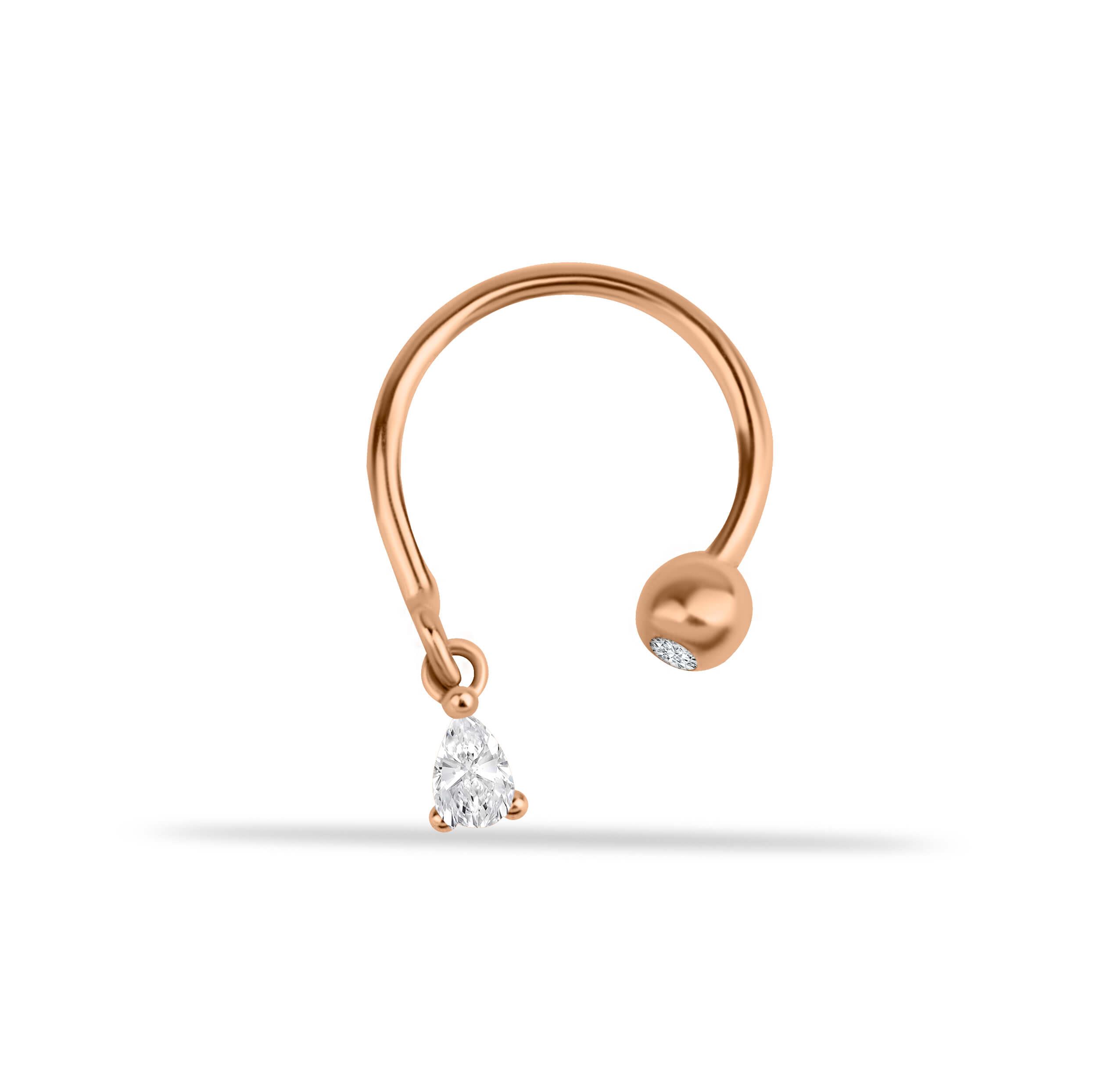 14 Ayar Altın Kalp Sallantılı Minimal Yarım Halka Piercing - Dianora Piercing