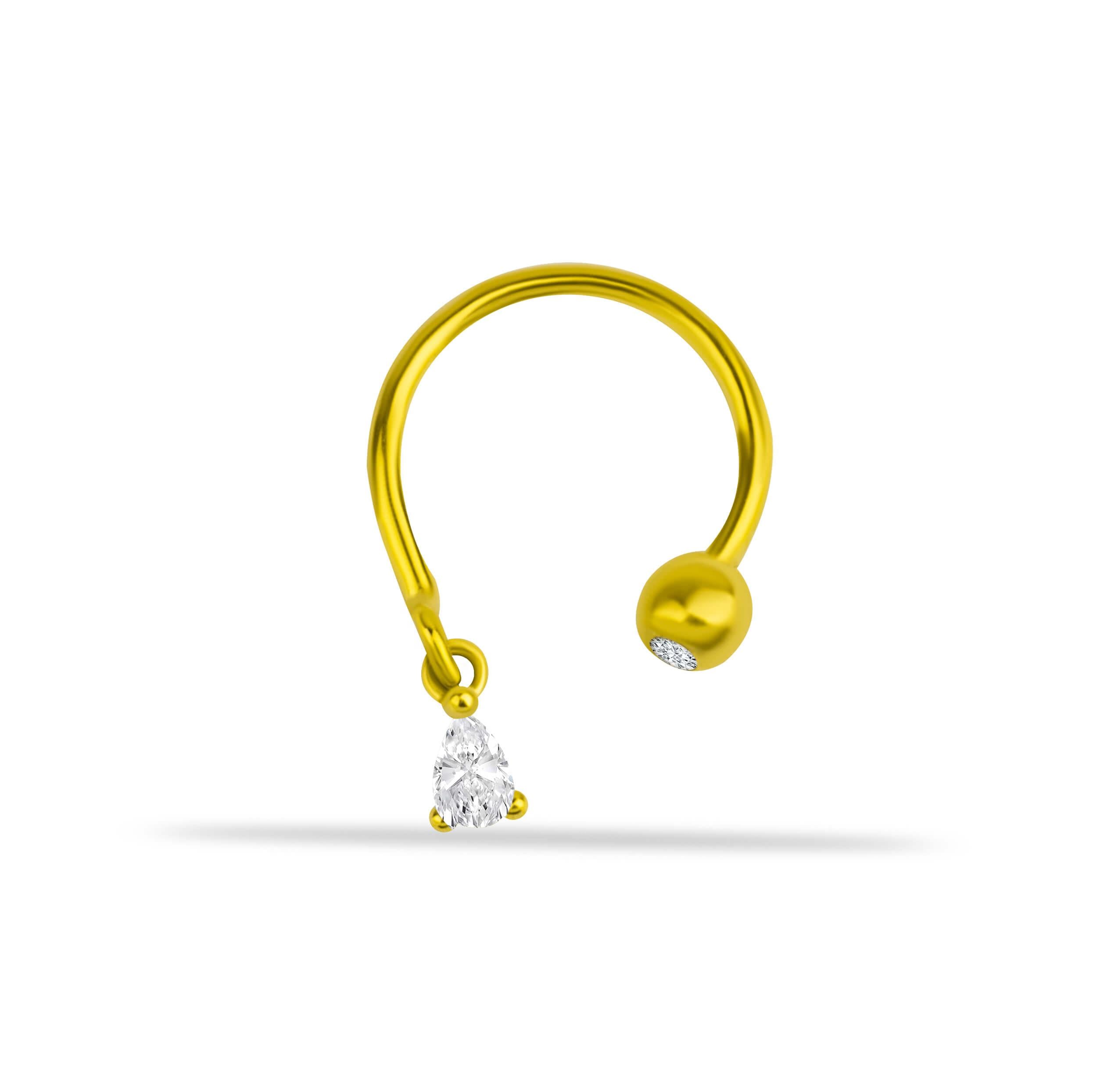 14 Ayar Altın Kalp Sallantılı Minimal Yarım Halka Piercing - Dianora Piercing