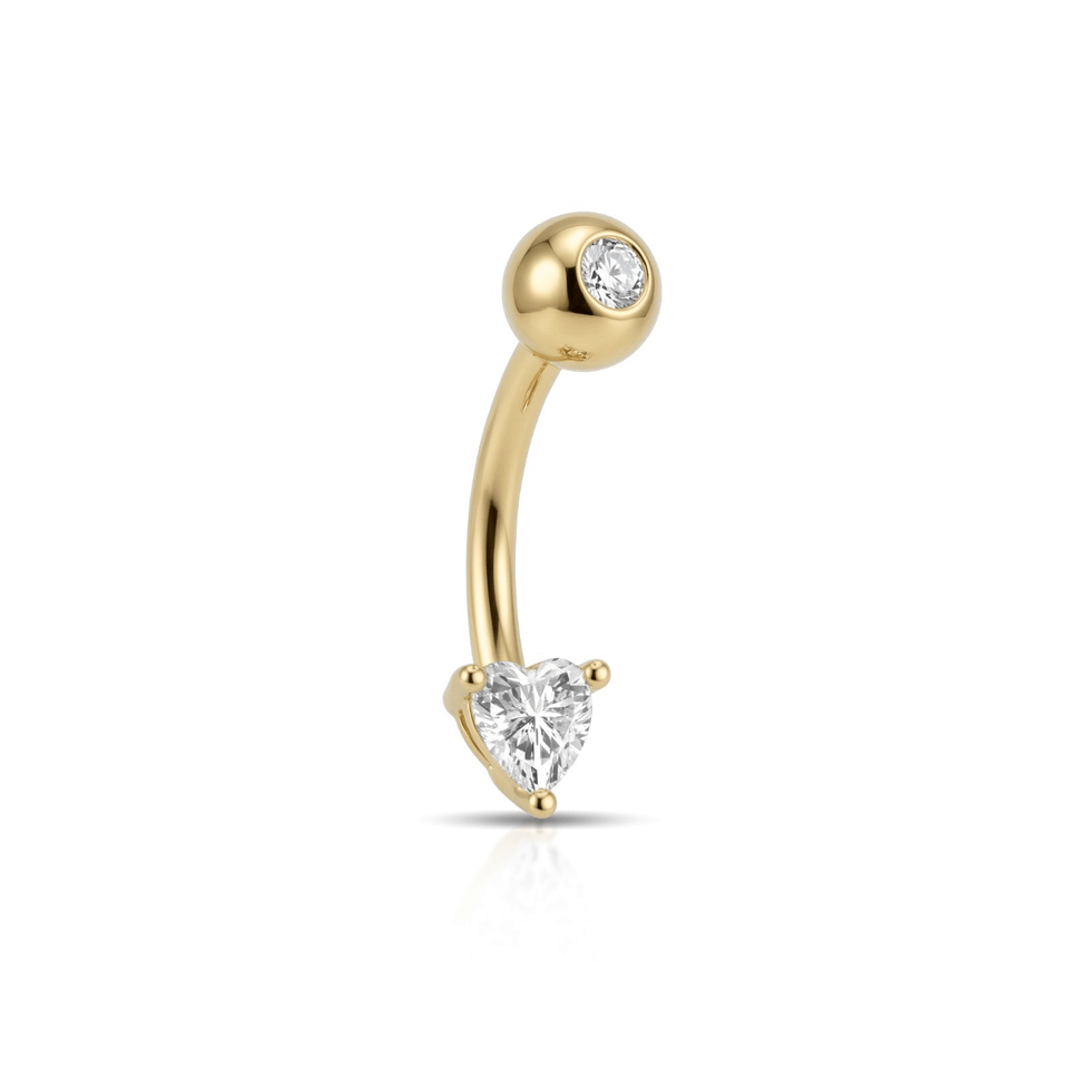 14 Ayar Altın Kalp Taşlı Göbek Piercing  - Dianora Piercing Jewelry